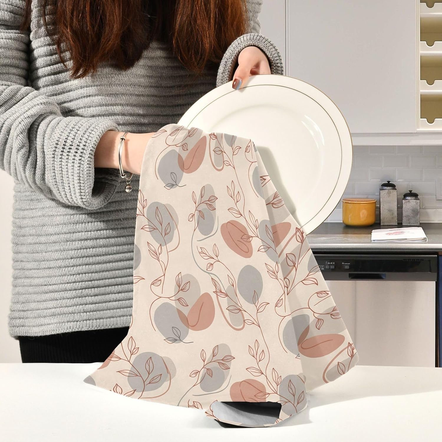 Leaves Kitchen Towels Set of 6, Soft Absorbent Quick Drying and Reusable Dish Towels for Kitchen, Bathroom and Home Decor, 18 x 28 in