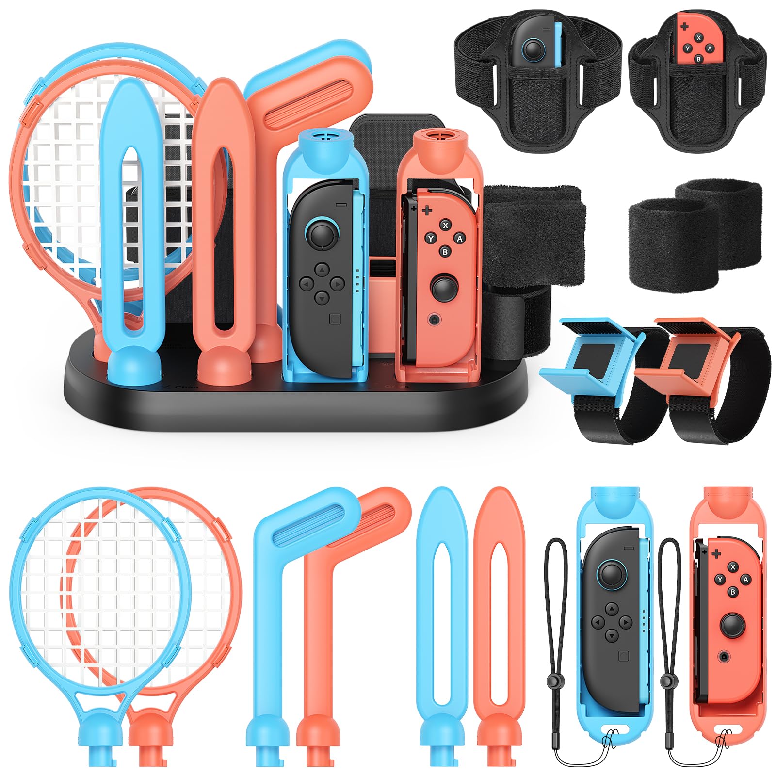 Paquete de accesorios deportivos con estación organizadora para Nintendo Switch 2 (2025)/Switch/OLED, kit deportivo universal para fiesta familiar, golf, tenis, baile, espada, equipo de fútbol para
