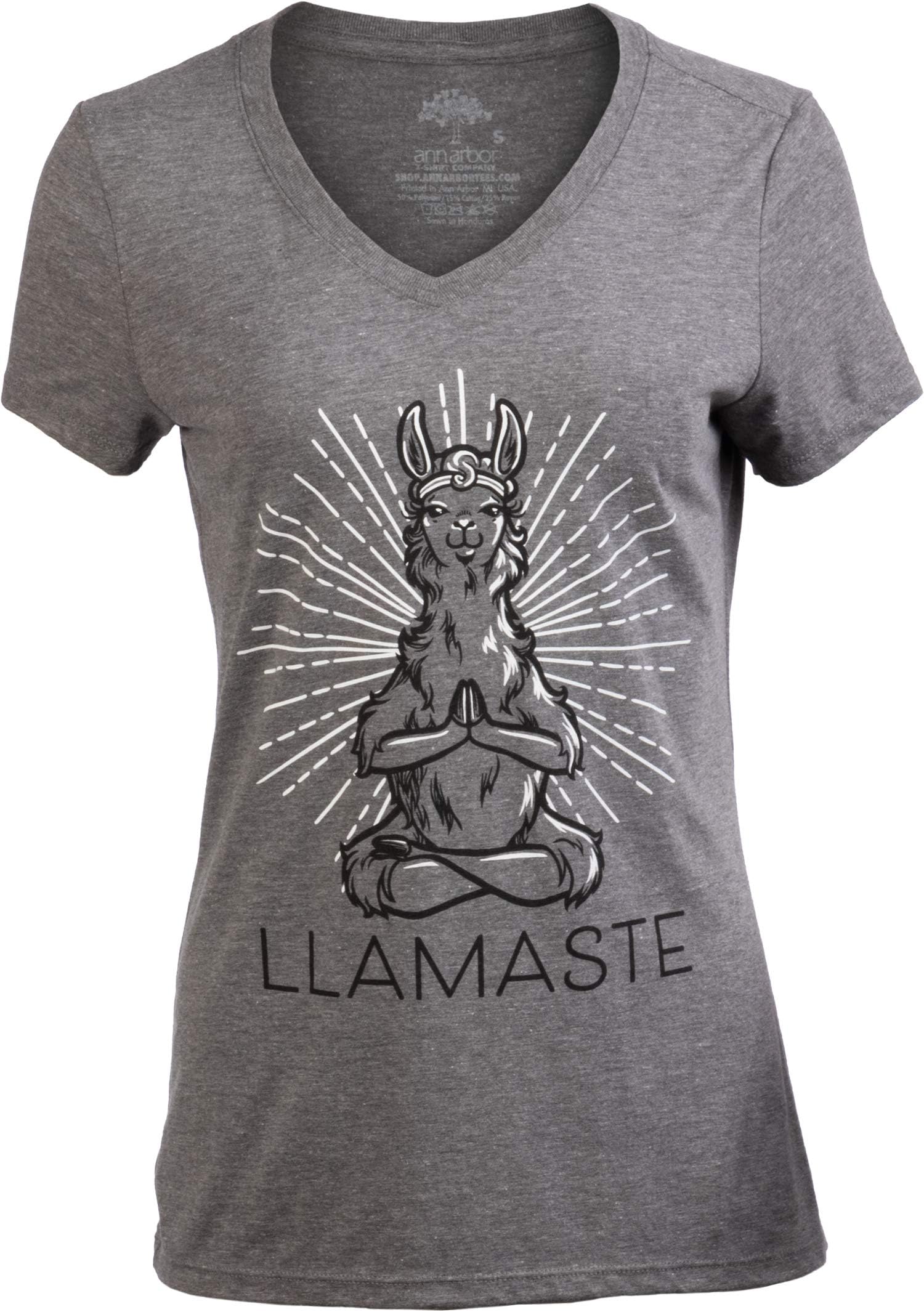 Ann Arbor T-shirt Co.Llamaste | Cute, Funny Yoga Llama Namaste Workout Racerback Tank Top for Women