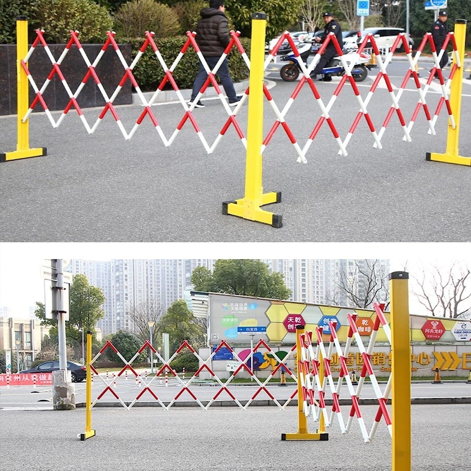 Barricate mobili, barricate Pieghevoli con Ruote Recinzione Stradale Tubolare telescopica isolata Mobile Controllo Flessibile della Folla(Yellow,1.2x4m)