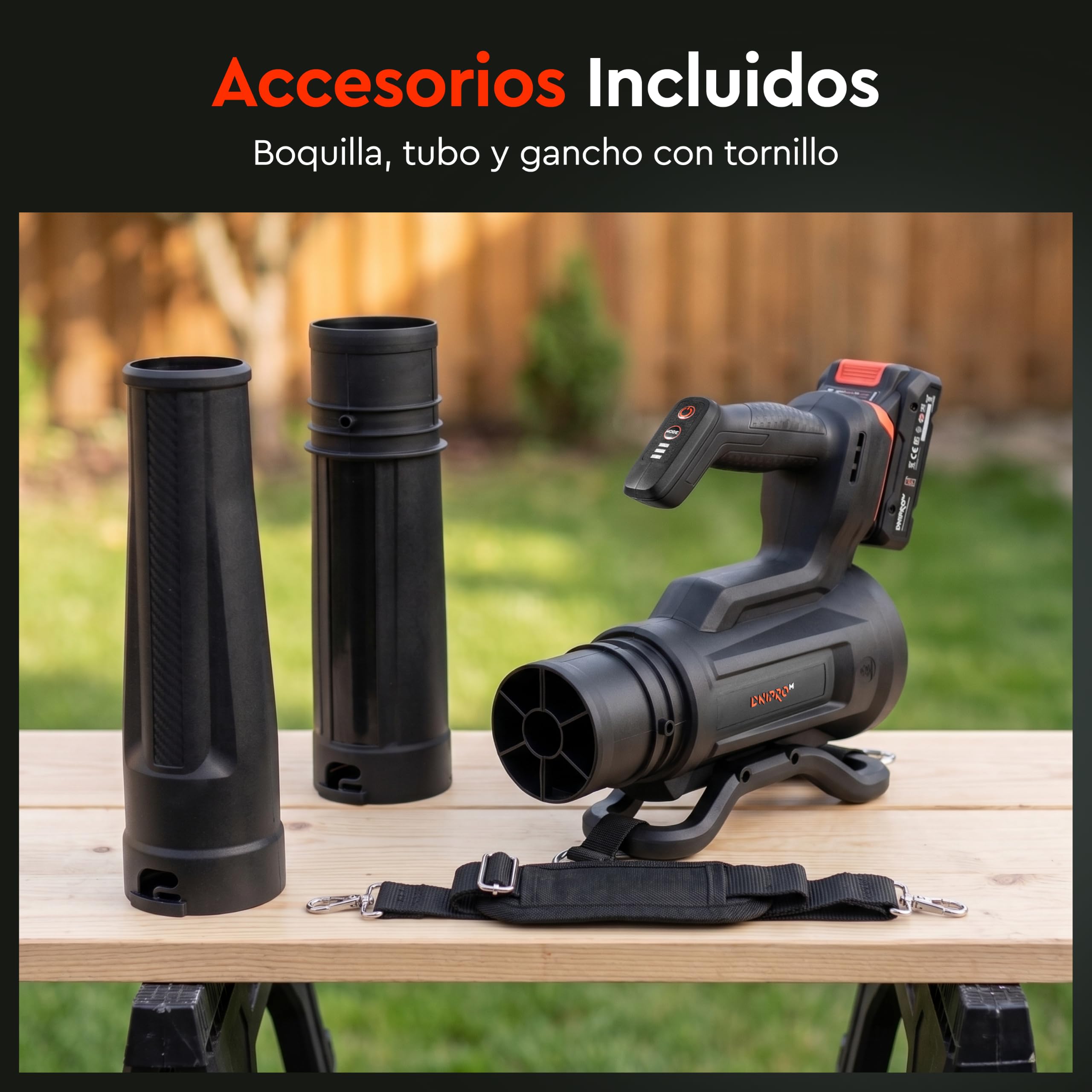 Soplador de Hojas a Batería 20V, Motor Brushless, 50 m/s, 3 Velocidades, 610 m³/h, Ligero 1,3 kg, Incluye Batería 4Ah y Cargador. DCB-201BC