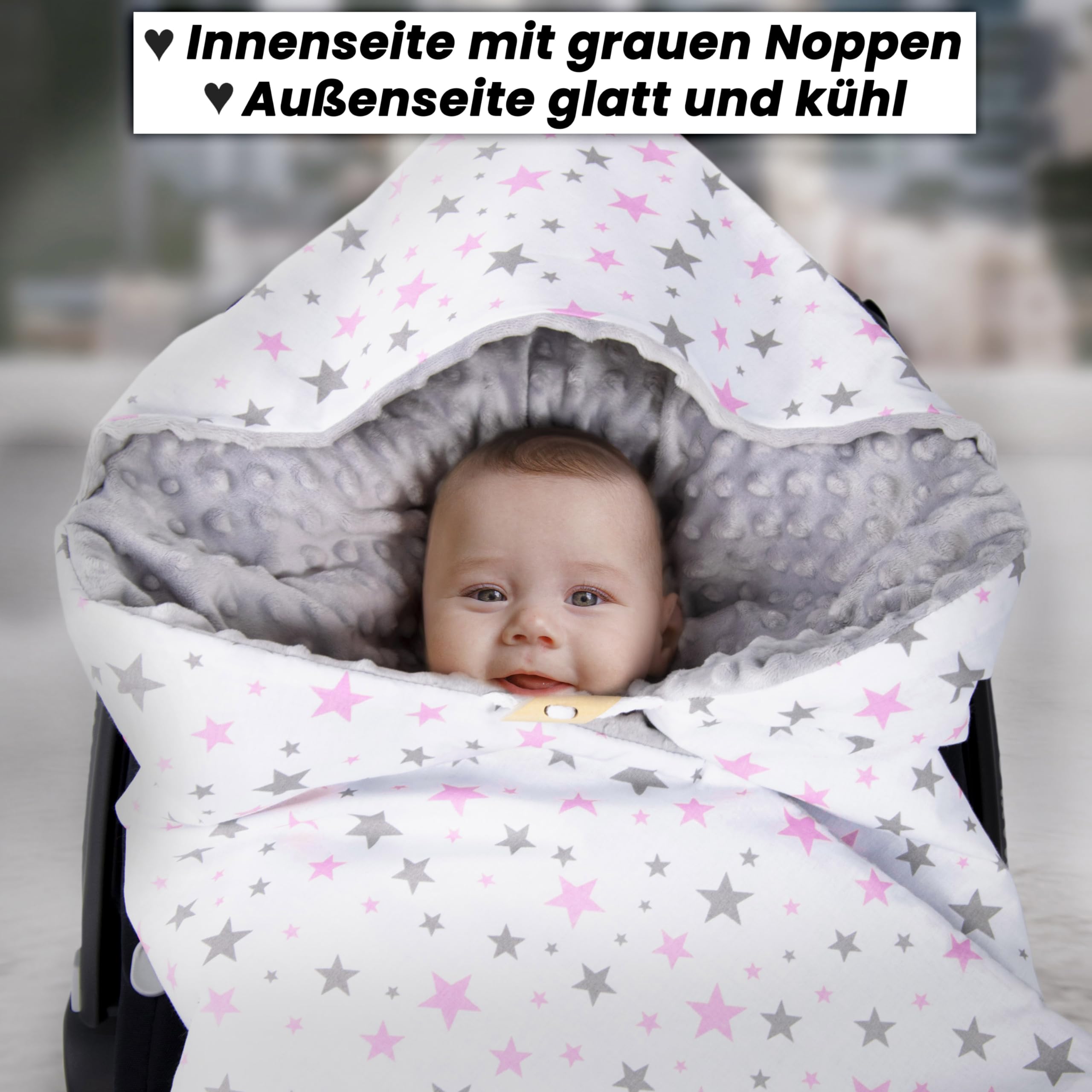 Amilian Einschlagdecke Babyschale - 90x90 cm - Baby Erstausstattung Neugeborene - für Komfort und Sicherheit Ihres Kindes für Buggy Kinderwagen oder Autositz - Sternchen Klein Rosa