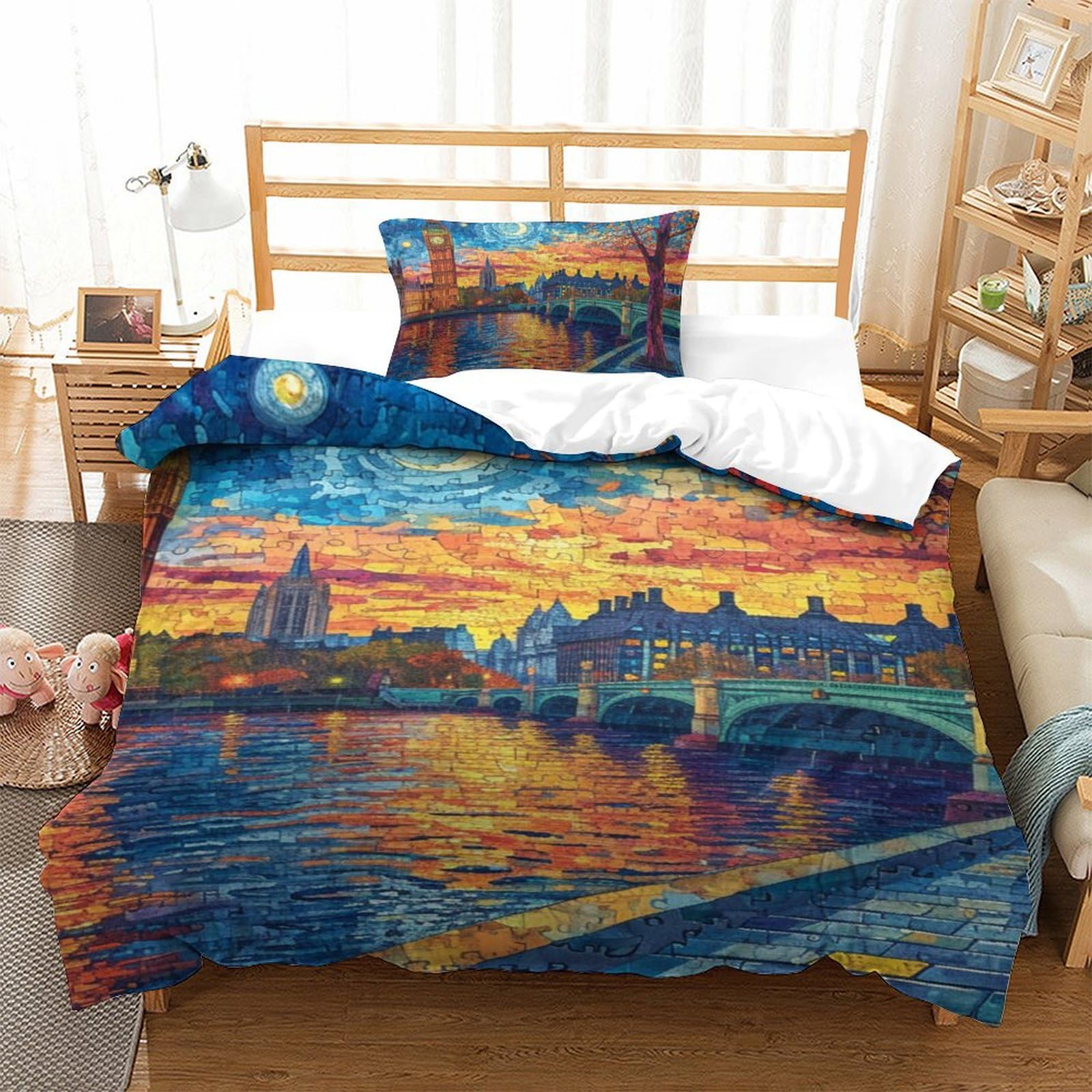 Housse de couette enfant Londres 3D parure de lit single microfibre