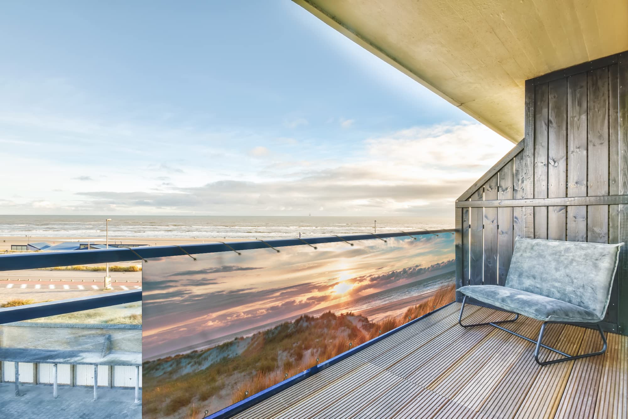 MuchoWow® Balkon Sichtschutz Sichtschutzmatte Balkonbanner Abdeckung für Terrasse Balkon Windschutz Blickdicht Wetterfest 300x80 cm Dünen - Nordsee - Sonnenuntergang - Niederlande - Ameland