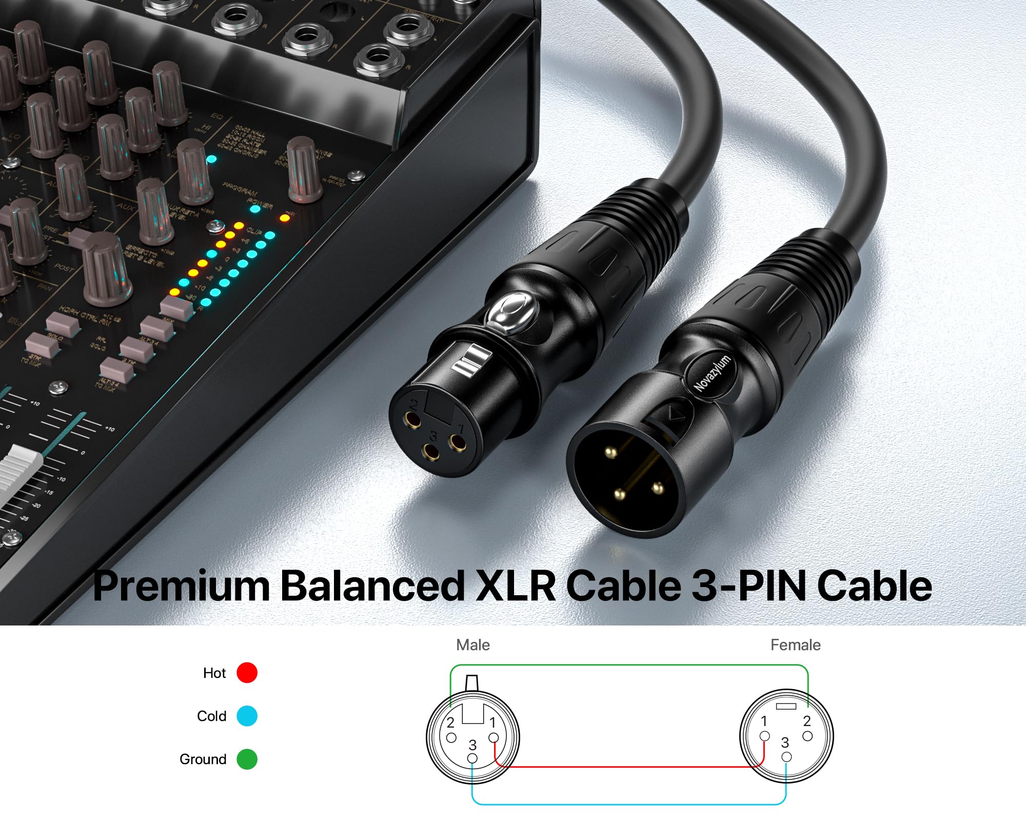 Cavi XLR da 0,8 m - Confezione da 10 cavi per microfono da maschio a femmina, con cavo bilanciato schermato XLR a 3 pin per altoparlanti e microfono