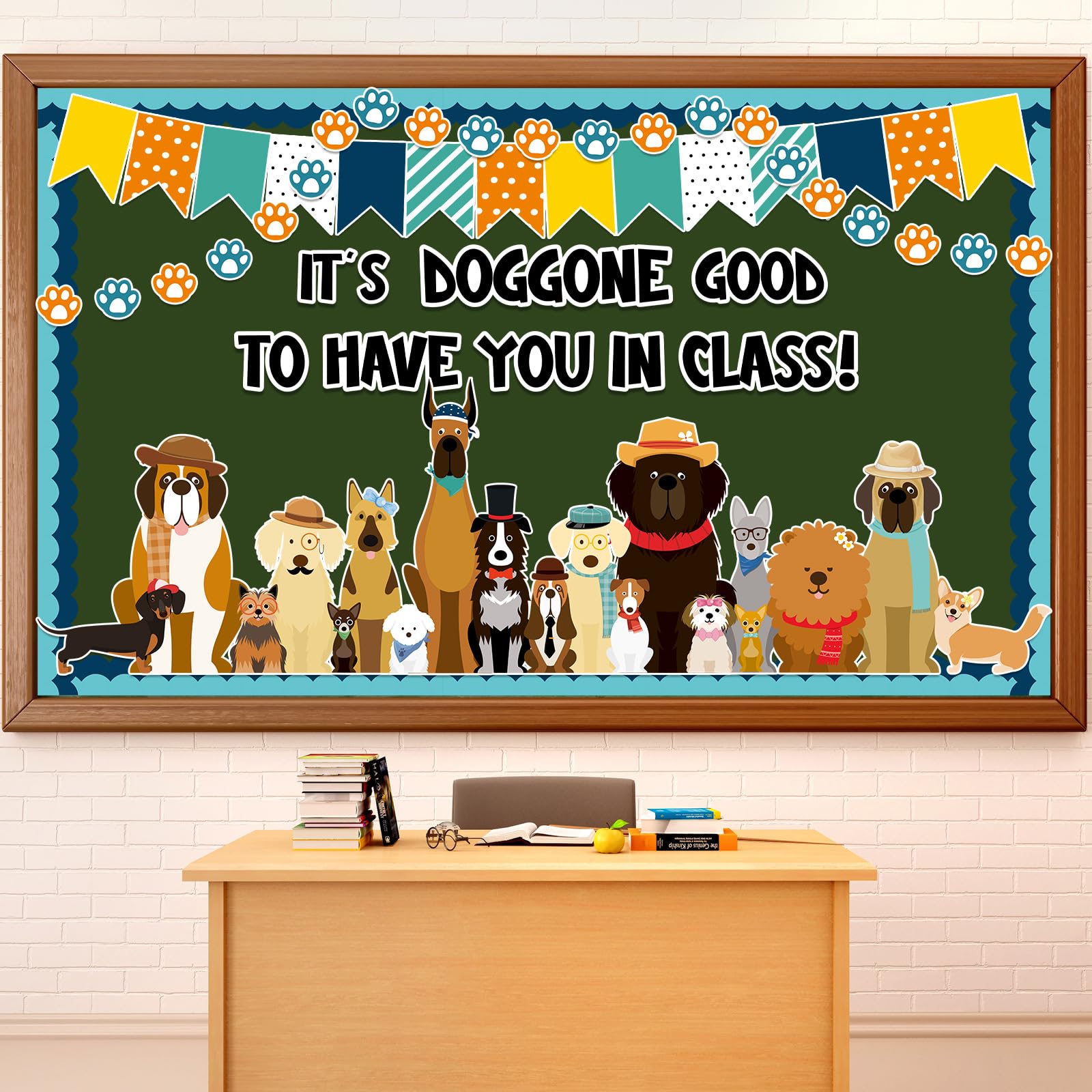 Justforjoyful 80Pcs Pet Dog Bulletin Board Classroom Decorations Set Puppy Cutouts Paw Bulletin Board Boarder Pet Dog theme Decoration Wall Decor
