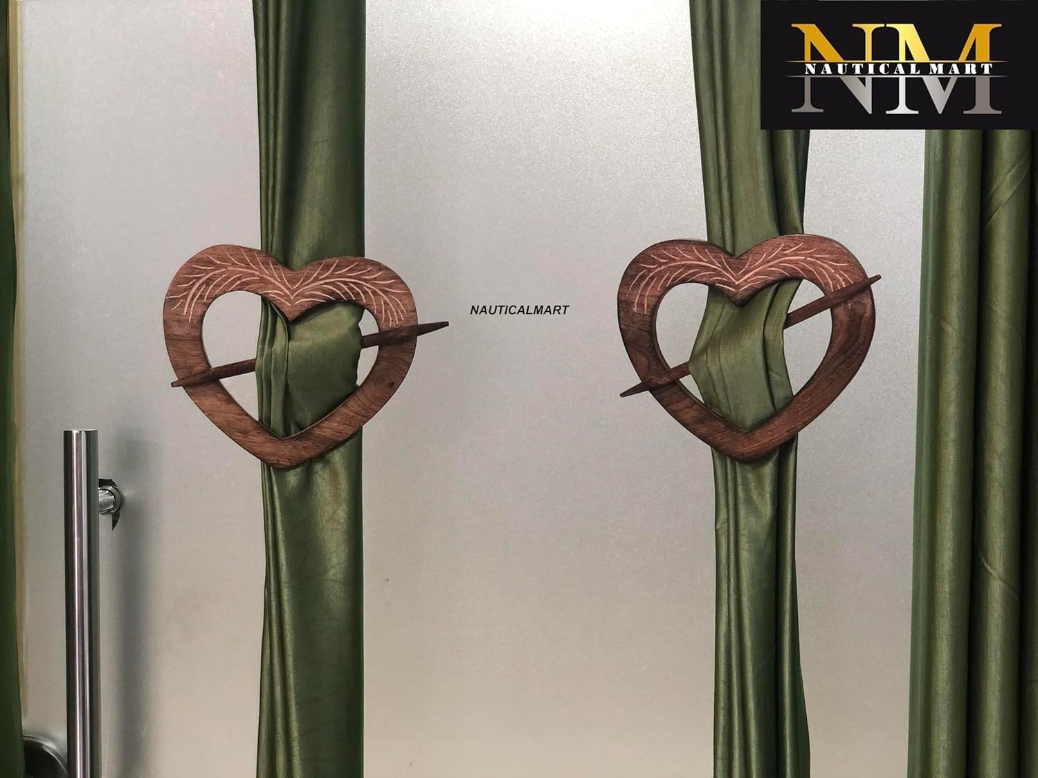 2 Pcs Wooden Curtain Tiebacks Holdbacks Classic Romantic Touch Heart-Shaped Window Home Office Decorative Curtain Tie