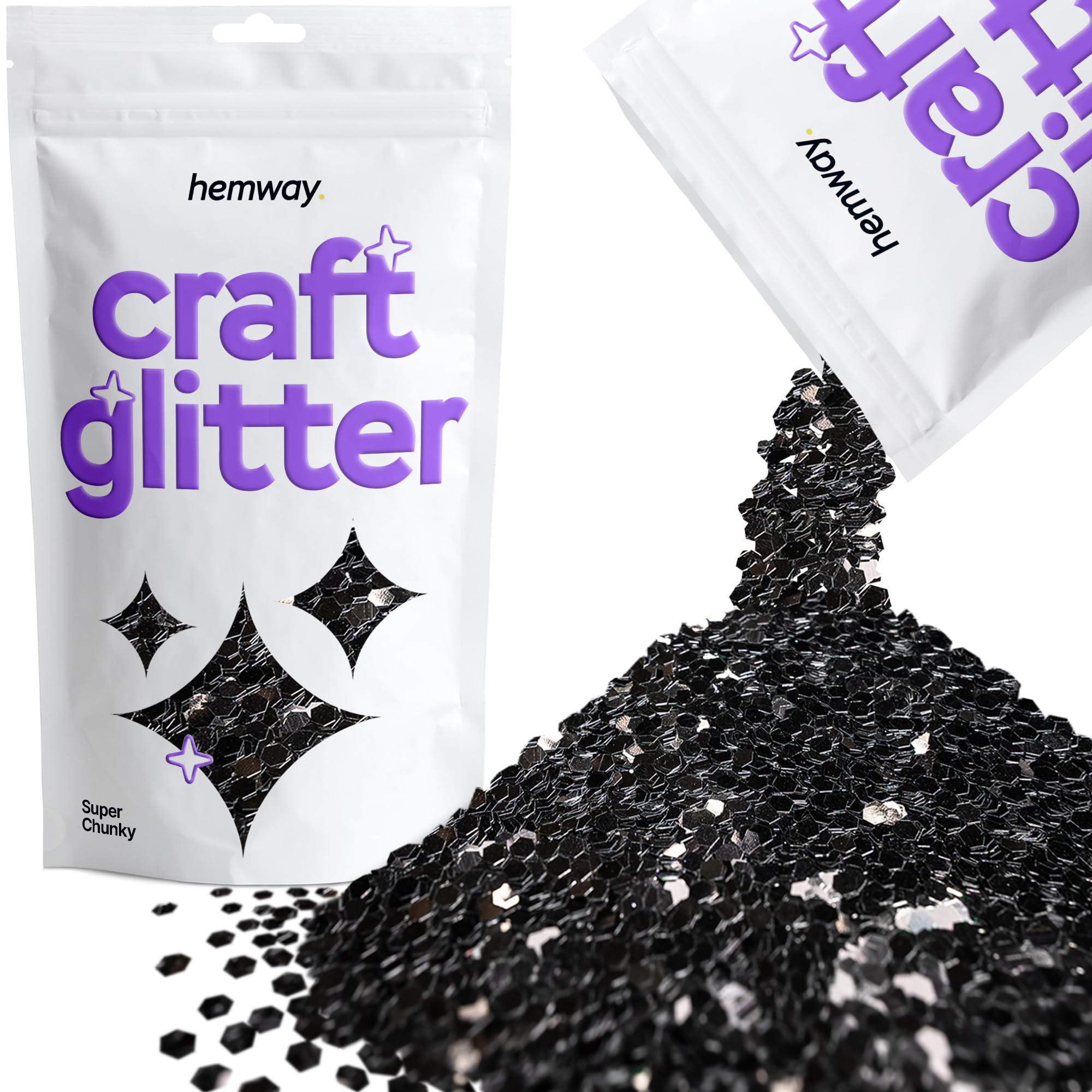 Hemway Craft Glitter Black 100g Super Chunky Glitter for Crafts