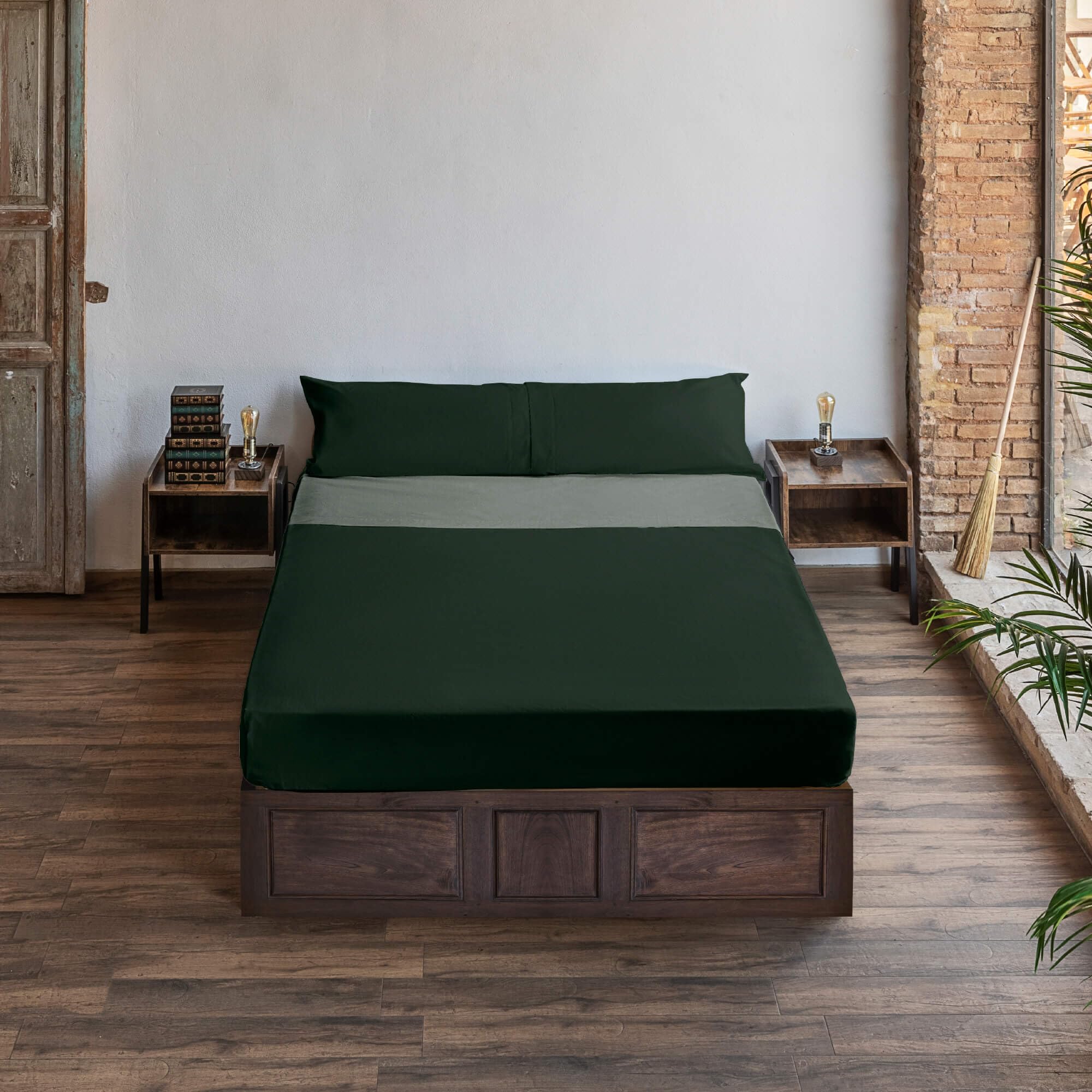 JUEGO DE SÁBANAS CON ALMOHADA Y BAJERA ESTAMPADAS 100% ALGODÓN MODELO HARRY POTTER VERDE PARA CAMA DE 90.