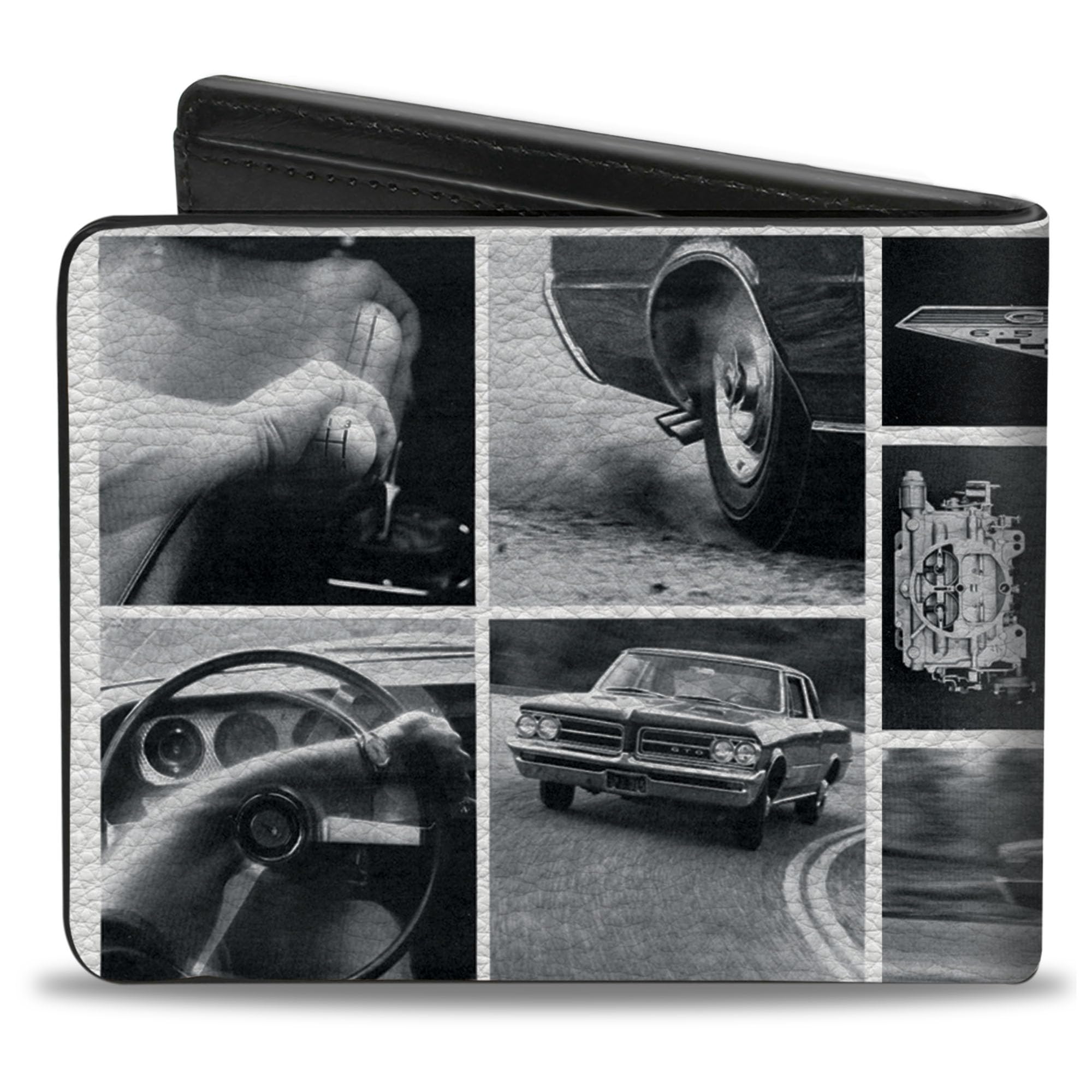 Buckle-Down Men's PU Bifold Wallet-1967 Pontiac GTO Snapshots White/Grays, Multicolor, 4.0