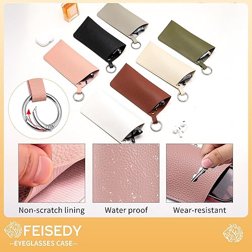 Miniatura 3 de FEISEDY Paquete de 2 fundas portátiles para gafas con gancho de clip, bolsa de cuero suave para gafas, bolsa delgada para gafas de sol B0313