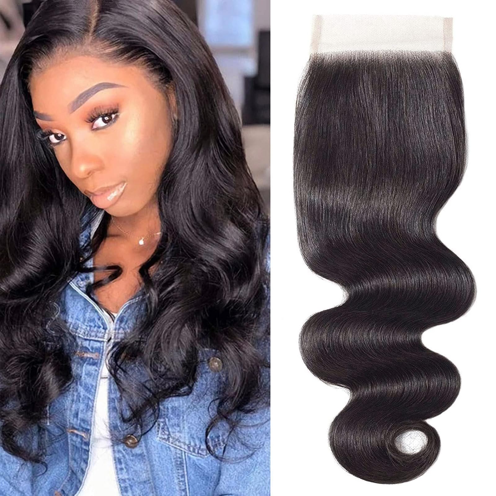 Huarisi Body Wave Lace Closure Human Hair 4x4 Free Part 14 Inch Transparent Lace Closures with Baby Hair Brazilian Wavy Virgin Hair for Women Sew in Natural Hairline