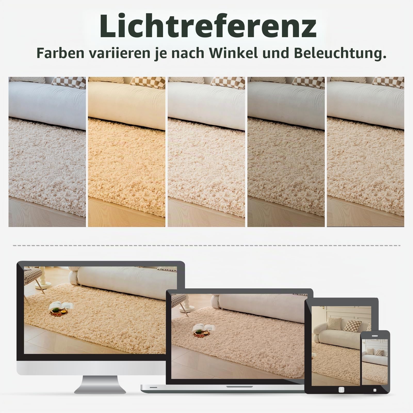 OMERAI Beige Waschbar Teppich Wohnzimmer - Hochflor Flauschig Carpet | 150X240CM Teppich Fellteppich Kunstfell Wohnzimmer Kinderzimmer Anti-Rutsch Unterseite Shaggy Weich Teppiche