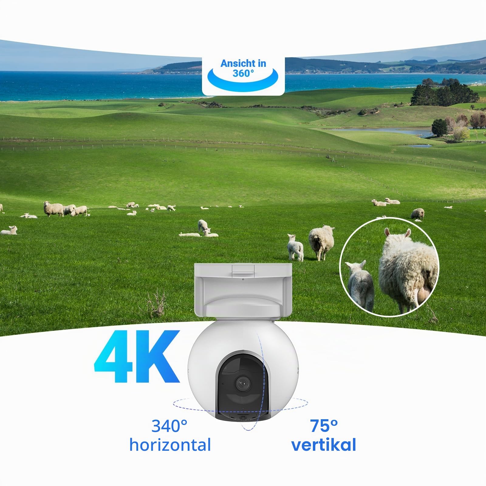 EZVIZ 4K 4G LTE Überwachungskamera Aussen Solar, 360° PTZ-Kamera mit 10400mAh Akku, 100% Kabellose, Farbnachtsicht, Person/Auto/Tiererkennung, 2-Wege-Audio, Unterstützt 4G &WiFi, EB8 Pro+8W Solarpanel