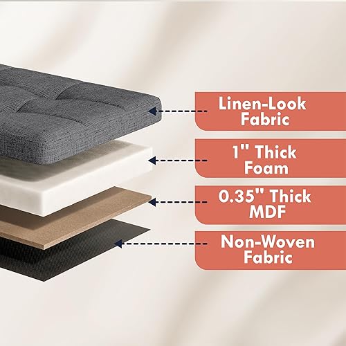 Miniatura 5 de Ornavo Home Taburete otomano plegable de lino con 3 cubos de cajones, 15 x 40 x 15 pulgadas, color negro