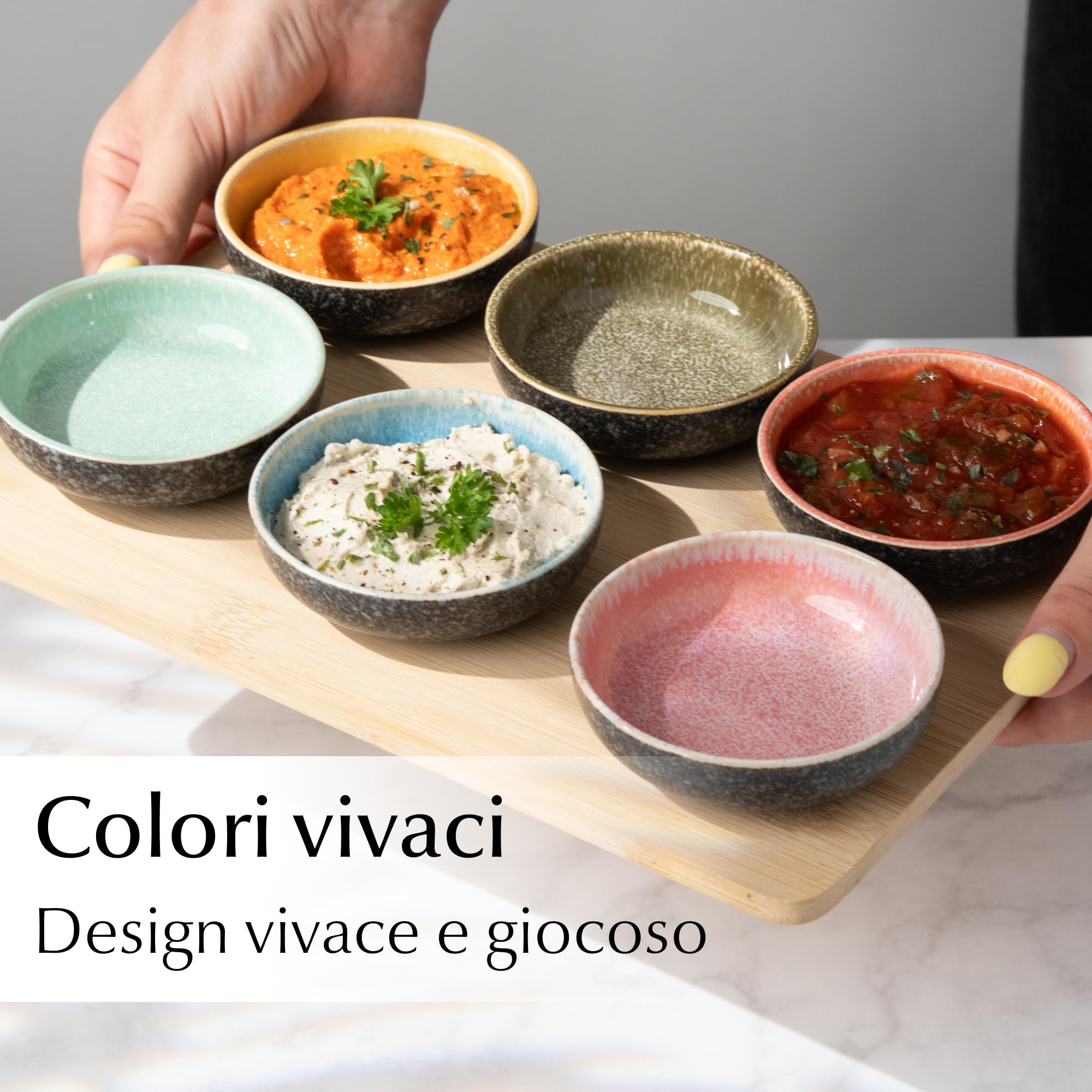 MIAMIO - Set di 6 Mini Ciotole per Dip (90 ml) / Ciotole da Contorno, per Salsa di Soia, Ciotola per Dip, Piccole Ciotole per Snack - Collezione Las Palmitas