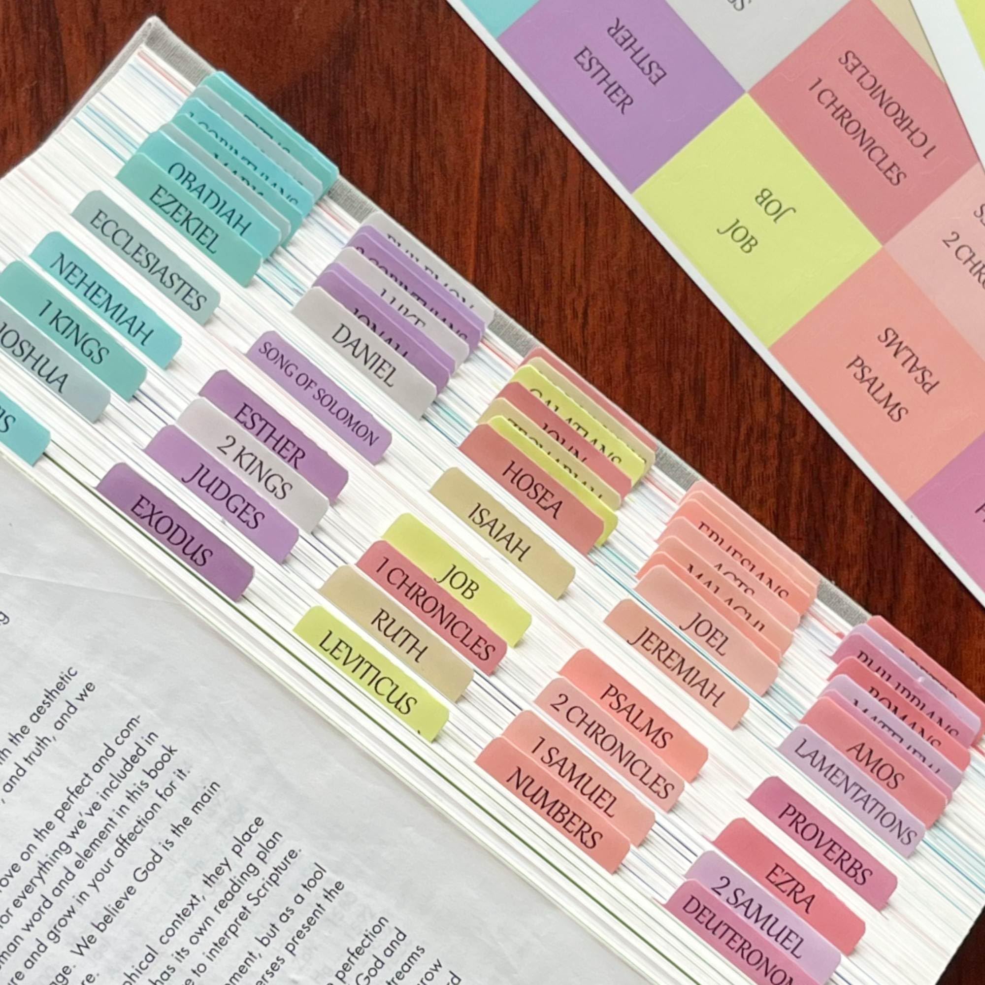Reposition Large Text Bible Tabs, Contrast Color Bible Stickers for Women and Men, Easy to Read and Apply Bible Journaling Tabs (Bright Pastel)