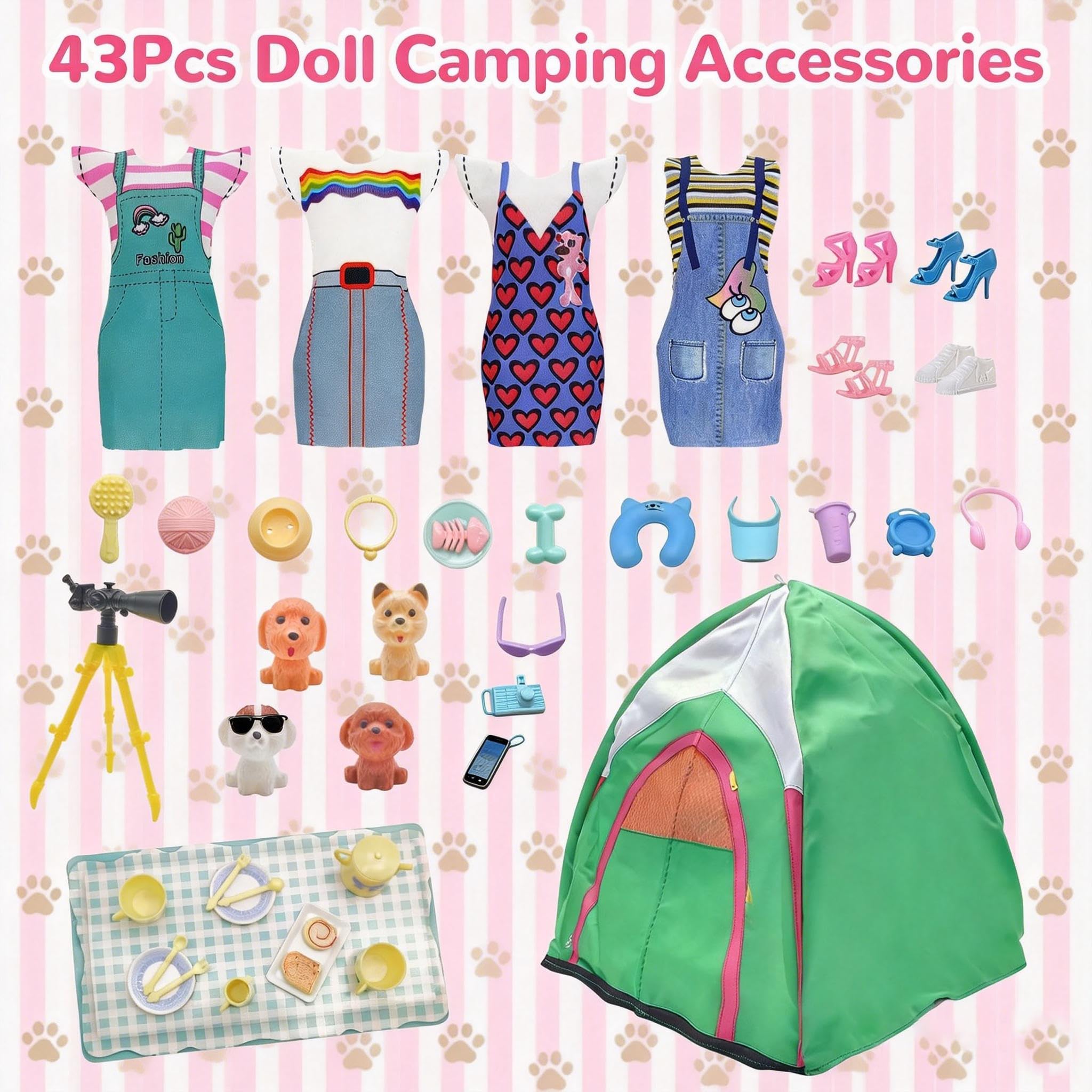 43 Pcs Dolls Travel Camping Tent Compatible with Barbie - Image 2