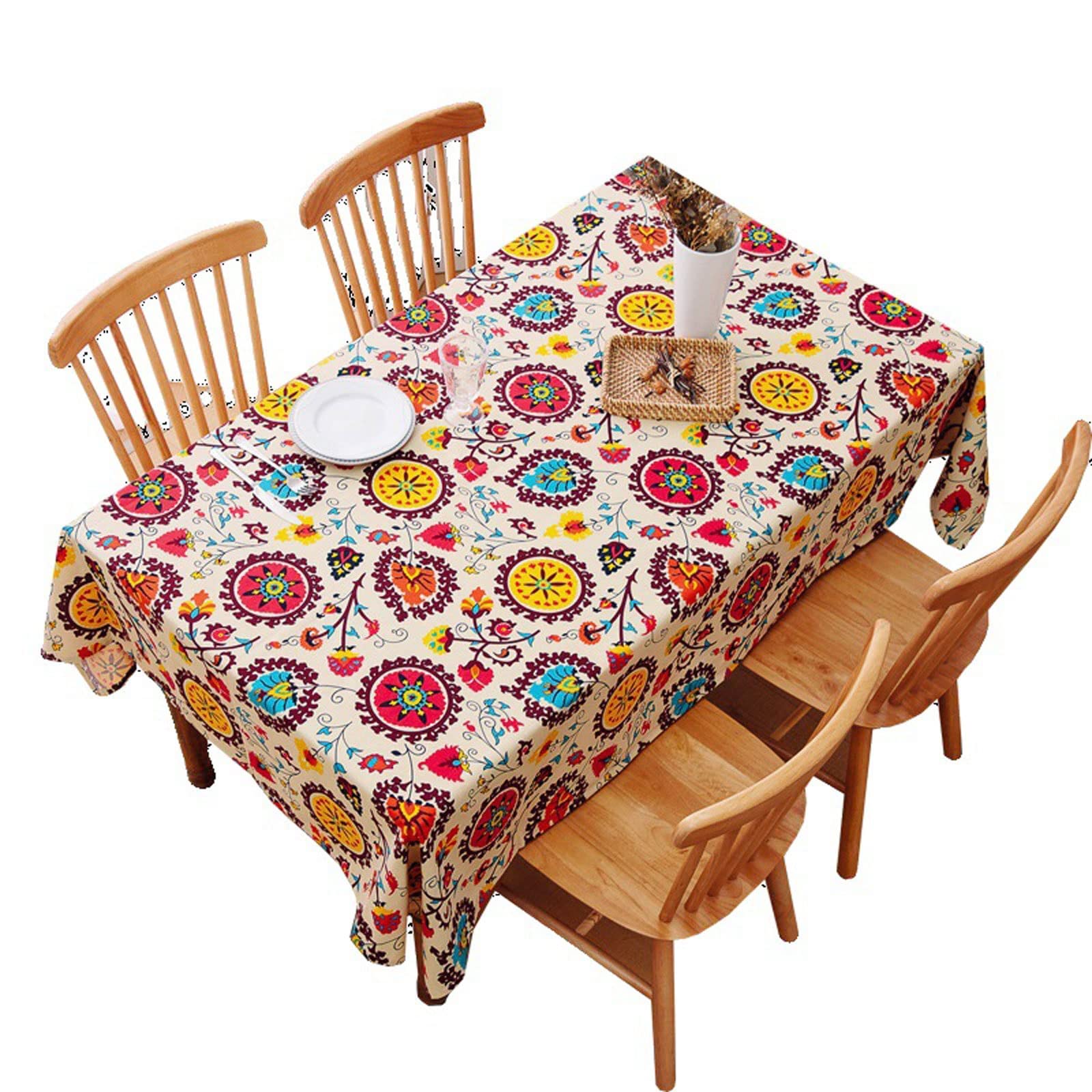 JINGYAN Tablecloths Printed Sun Lace Tablecloth Dining Table Heat Insulation Dustproof Cloth Coffee Decoration Rectangle Manteles(140x200cm)