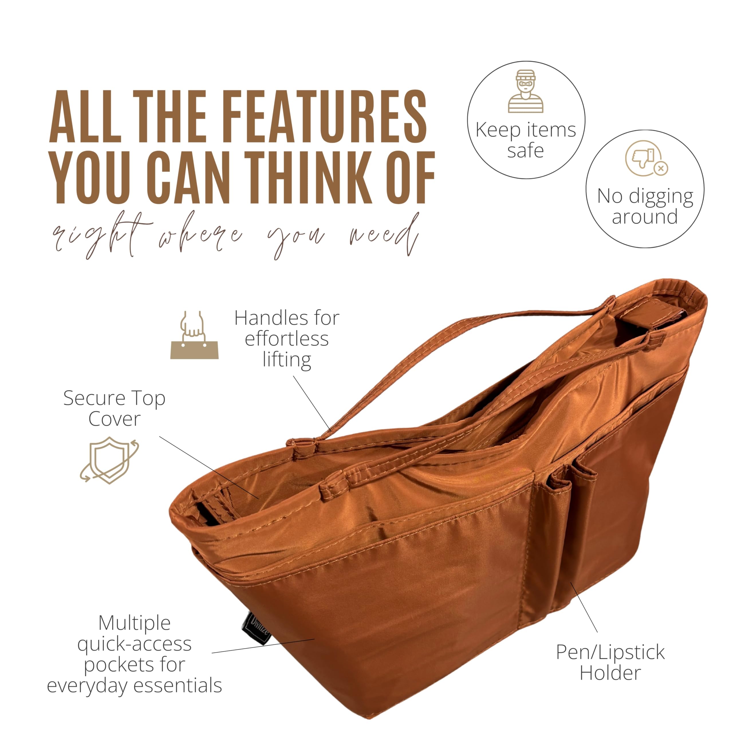 Divitize Premium Taschenorganizer kompatibel mit Coach Gramercy Tote - Maßgefertigtes Design, Wasserdichtes Nylon, Extra Platz und Halt, 24+ Farben (Brown, Gramercy Tote)