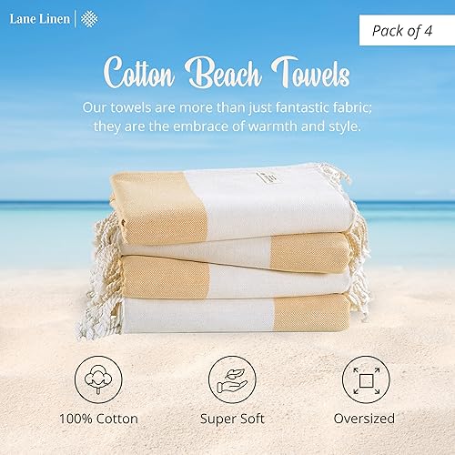 Miniatura 2 de LANE LINEN Toalla de playa 100% algodón con bolsa, 4 toallas de gran tamaño de 39 x 71 pulgadas, toalla de viaje de arena absorbente extra grande de