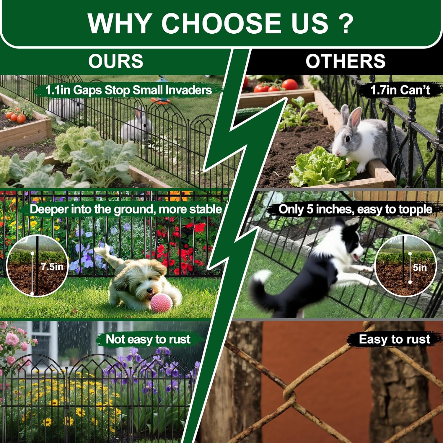 Decorative Garden Fence 17in x 10.8ft (10 Panels), Rustproof Metal No Dig Arched Garden Border Fencing with Stakes, Small Animal Barrier Flower Bed Fence for Yard Patio Outdoor Decor
