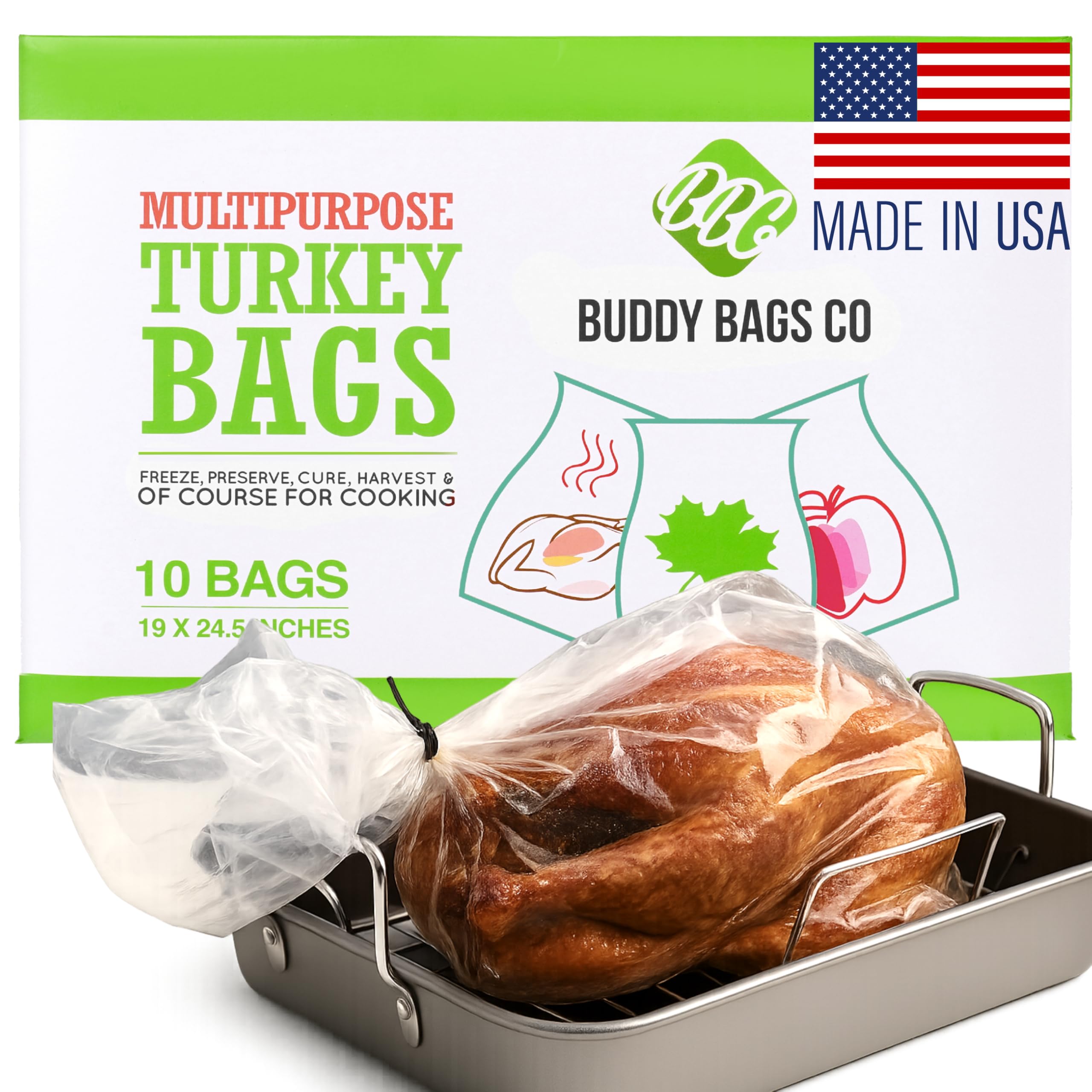 Oven Bags for Roasting | Turkey Size (19" x 24.5") | 10-Pack Heavy-Duty, Oven-Safe Turkey Bags | BPA-Free, Heat-Resistant, Made in USA