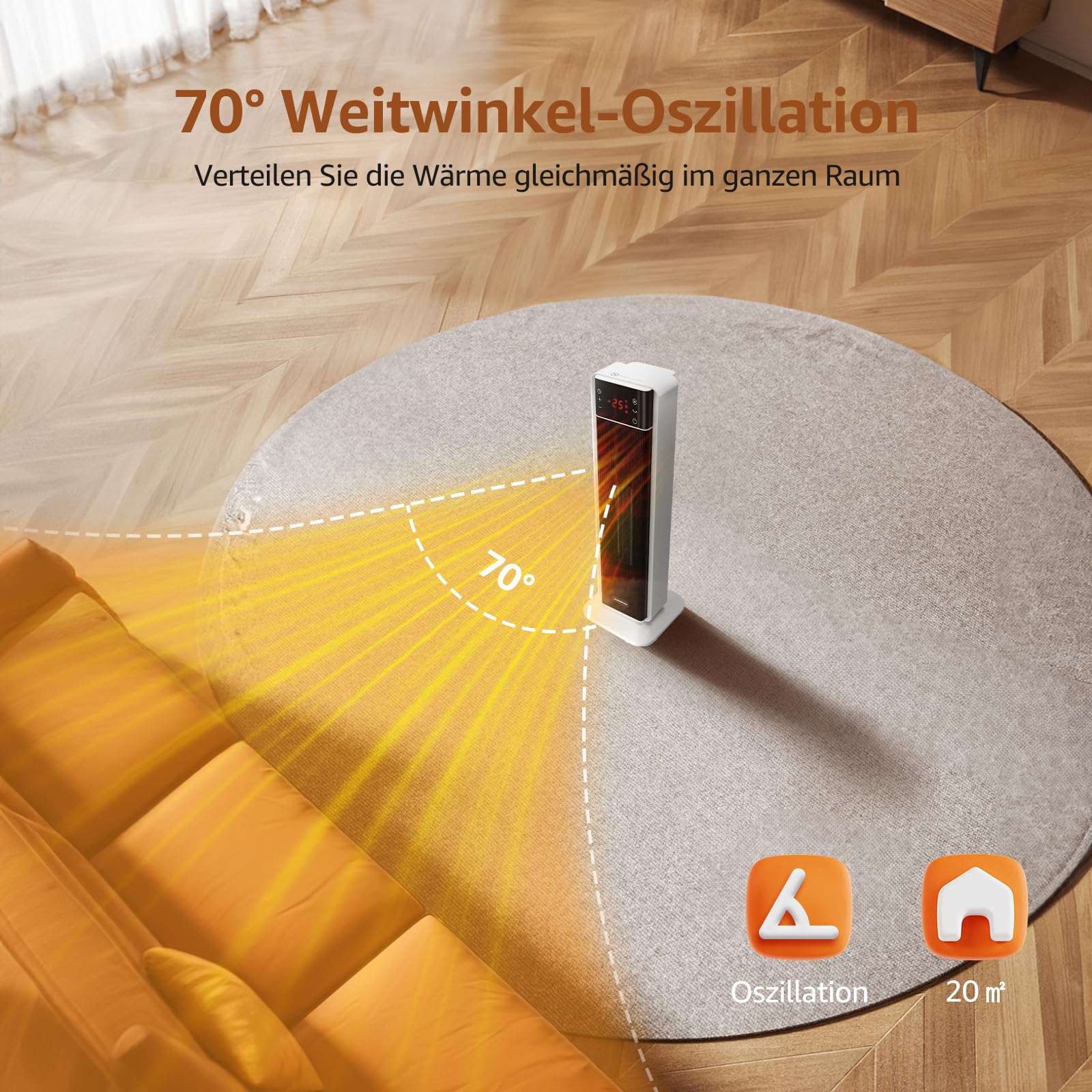 Aigostar Leiser Keramik Heizlüfter mit Thermostat, Fernbedienung, ECO-Modus | 2000W PTC Energiesparend Elektroheizung, 70° Oszillation, Überhitzungs- & Kippschutz, 24h Timer, Heaters for Room, 2 Stück