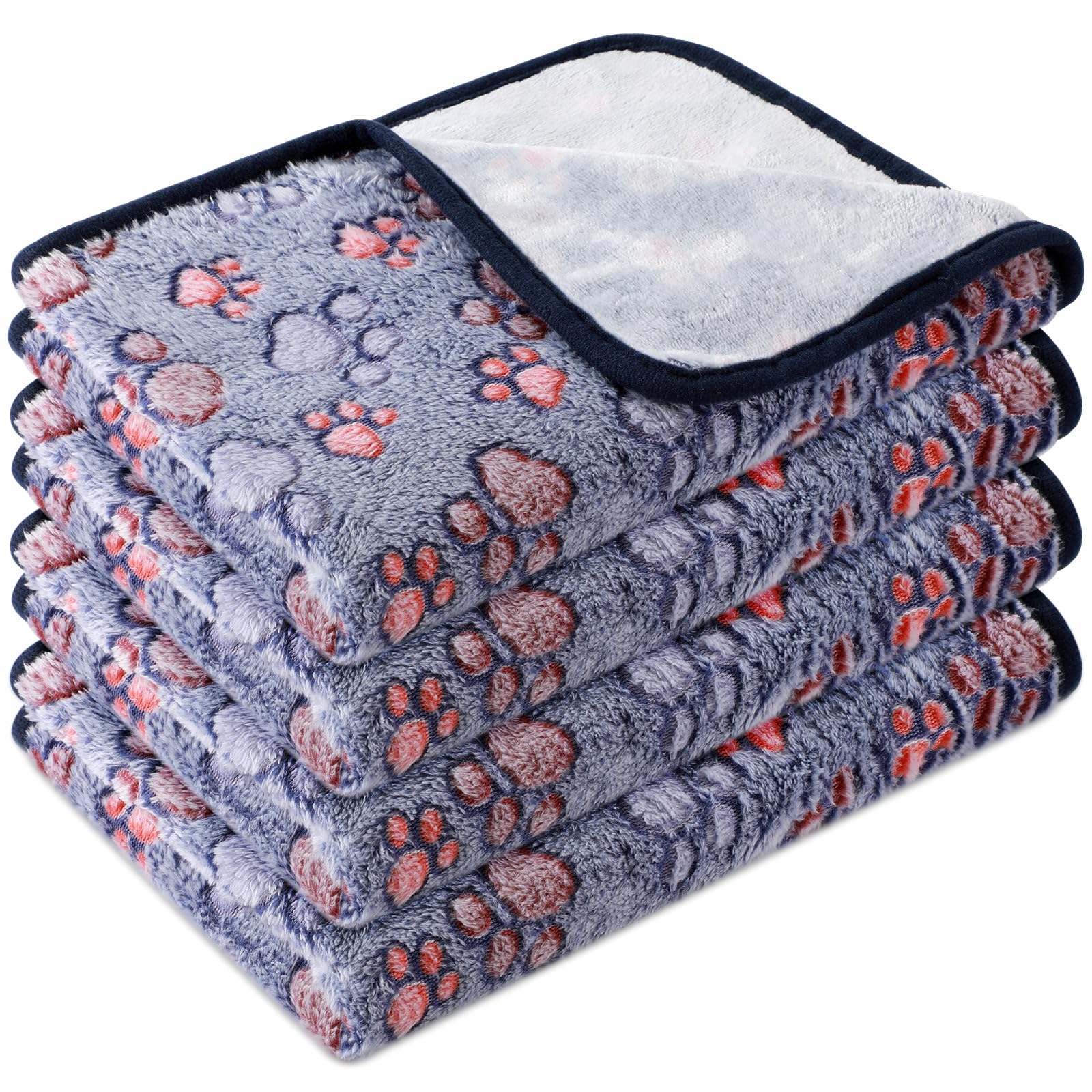 Tatuo 4 Pcs Dog Blanket for Pet Puppy Teething Toys Paw Print Fleece Blanket for Pet Cat Soft Warm Sleep Mat Guinea Pig Cage Mat(Small(24 x 16 Inch),
