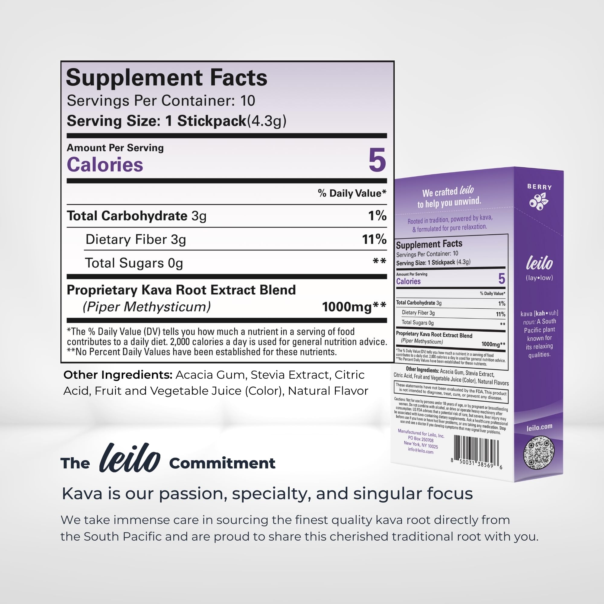 Leilo | Calming Kava Drink Mix | Berry, 10 Stick Packs (Plant-Based Relaxation Powder, Non-Alcoholic, Sugar-Free Herbal Supplement) — Amazon image 2