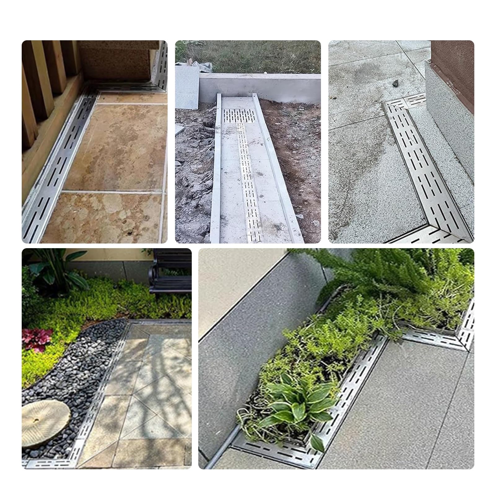 Canaleta de Drenaje de Acero Inoxidable - Fácil instalación, Cubierta Decorativa para Jardines, Patios y gestión del Agua en restaurantes (2 m de Largo, 5 x 5 cm)