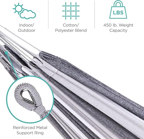 Vista 12 de Hamaca Best Choice Products doble, de algodón, estilo brasileño, para 2 personas Rayas desérticas