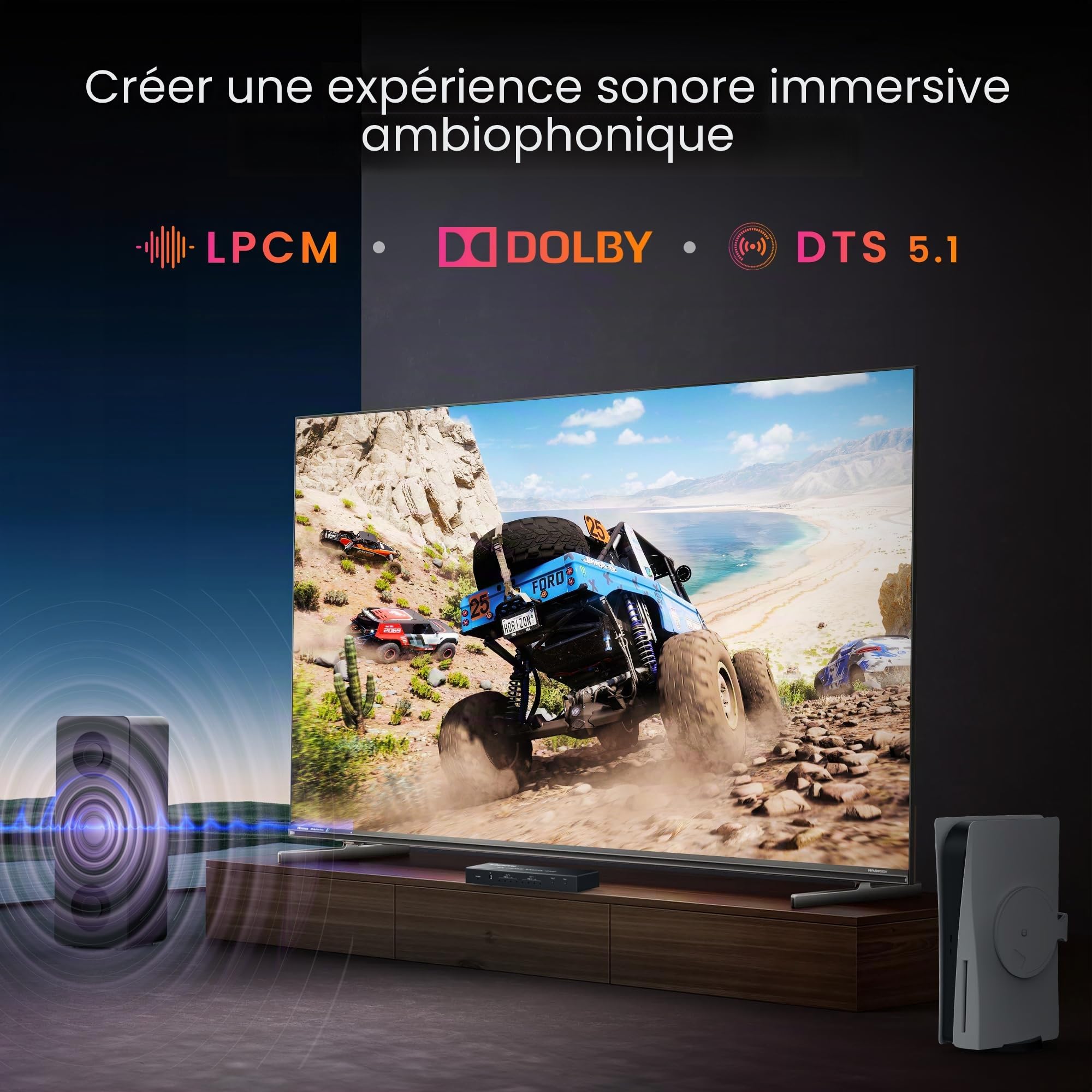 Commutateur Matrix HDMI 4 x 2, commutateur vidéo HDMI + sortie optique et L/R, prise en charge Ultra HD 4K x 2K, 3D 1080p, extracteur audio EDID adaptateur d'alimentation