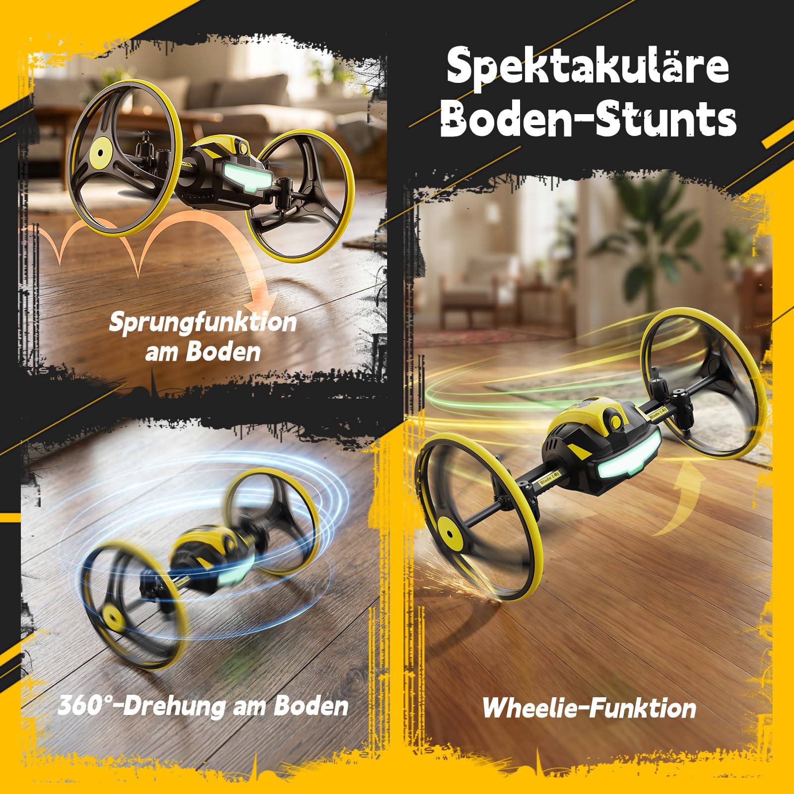 RC Wandkletternde Stunt Drohne mit Doppelrädern, 3-in-1 mit LED | ToyAward 2026 nominiert (Spielwarenmesse Nürnberg), 360° Tricks, Fernsteuerung für Jugendliche & Erwachsene