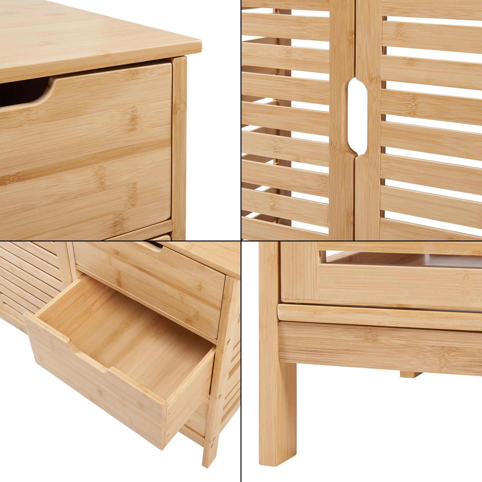 [en.casa] Mobile Sottolavabo da Terra con 3 Cassetti e 2 Ante Armadio Sotto Lavandino da Bagno con Ritaglio Sifone e Scomparto Chiuso 60 x 100 x 35 cm - Bambù Naturale