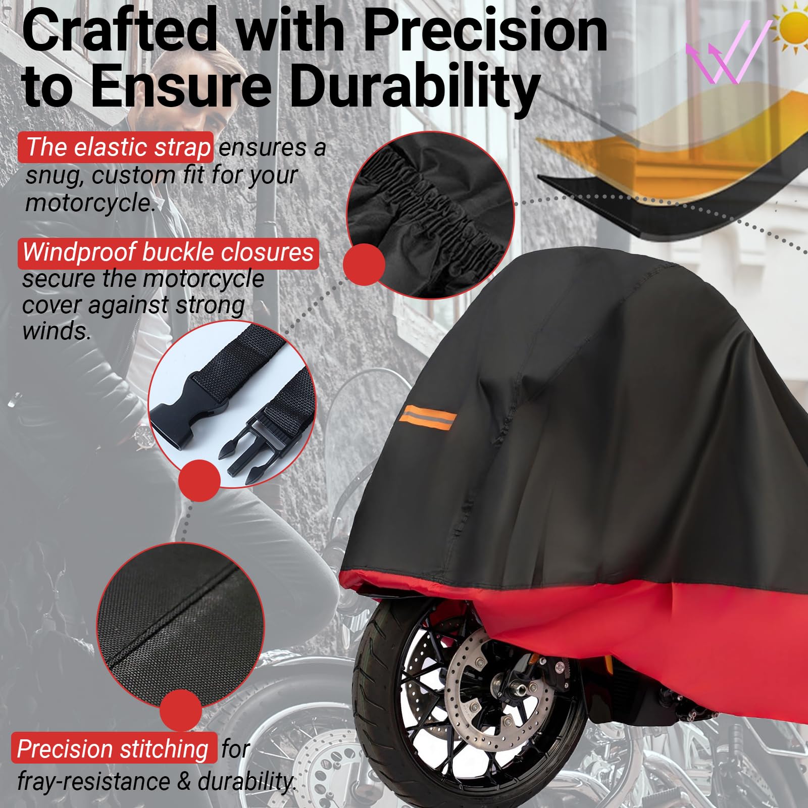 LUYAO Motorradabdeckung fr Honda Goldwing 1100 1200 1500 1800, Schwarz + Rot, Wasserfest, Polyester, XXXL, Universalgre