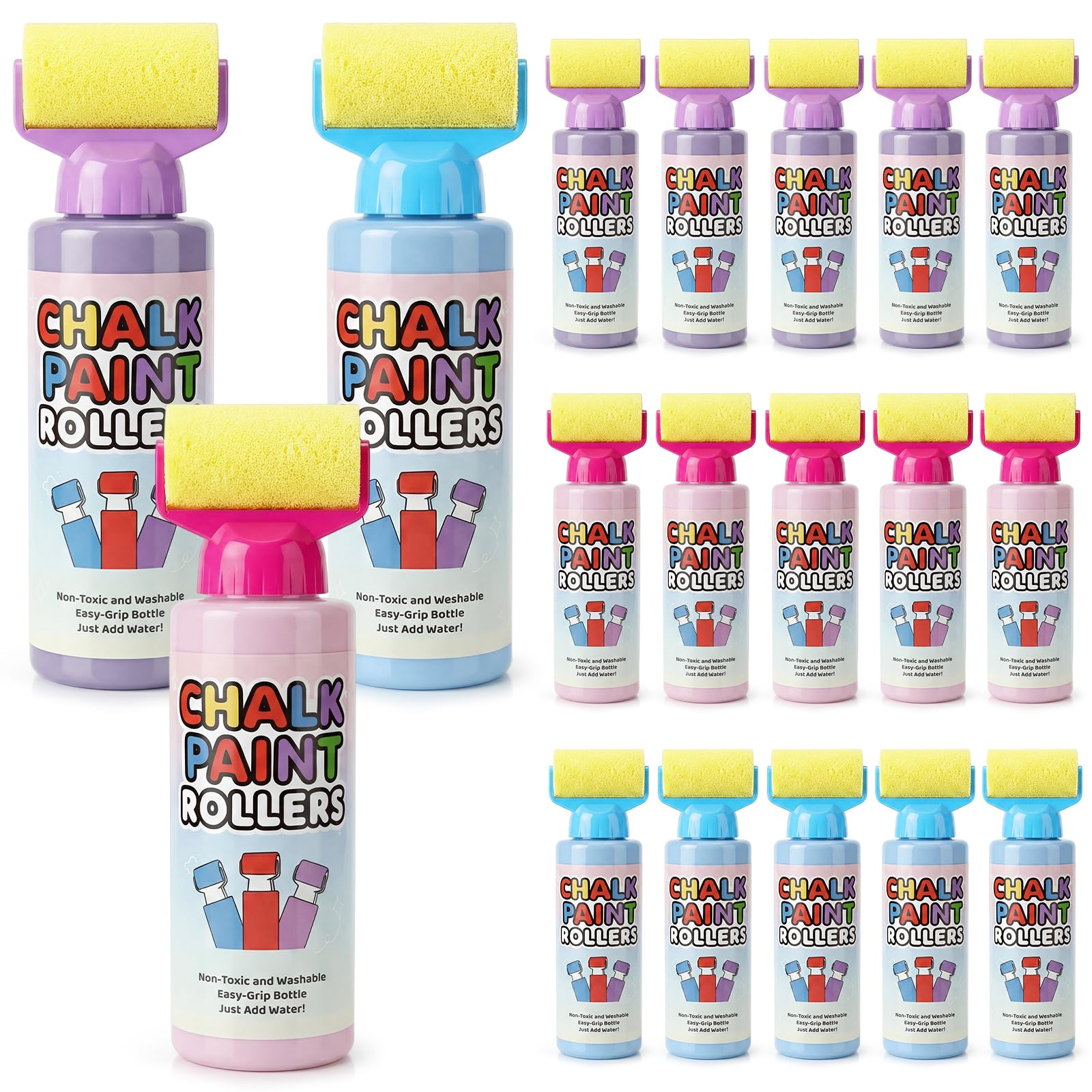 Eaasty 18 Pcs Roller Sidewalk Chalk Set Sidewalk Paint, Pink, Blue, Purple