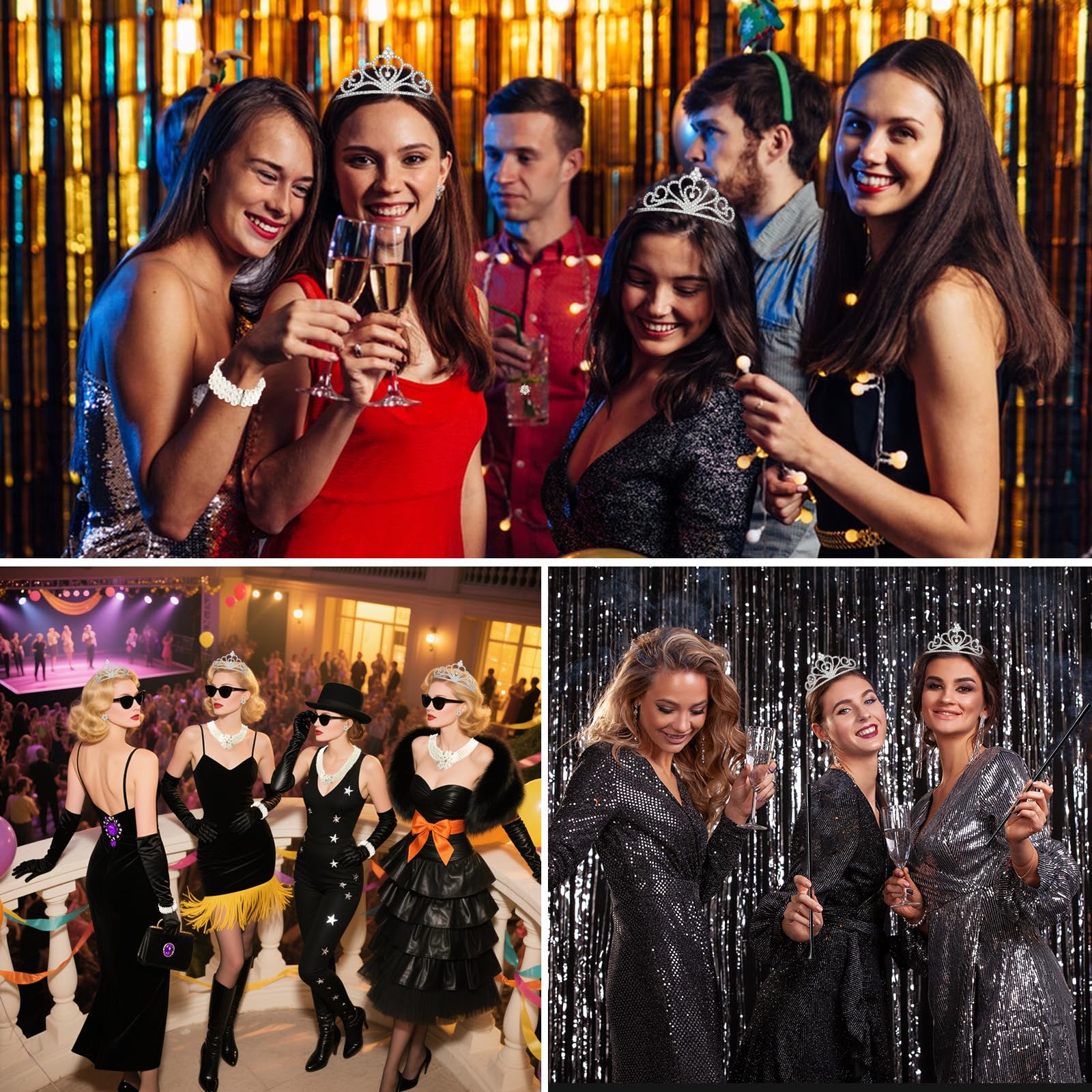 GOTRUST Kostium damski w stylu lat 20. XX wieku, 7 sztuk, czarny zestaw akcesoriów Great Gatsby, akcesoria Charleston z lat 20., dla kobiet, na bal absolwentów, Halloween, Nowy Rok