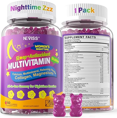 NEVISS Multivitamínico para mujeres, gomitas nocturnas, paquete de 1 unidad, gomitas PM