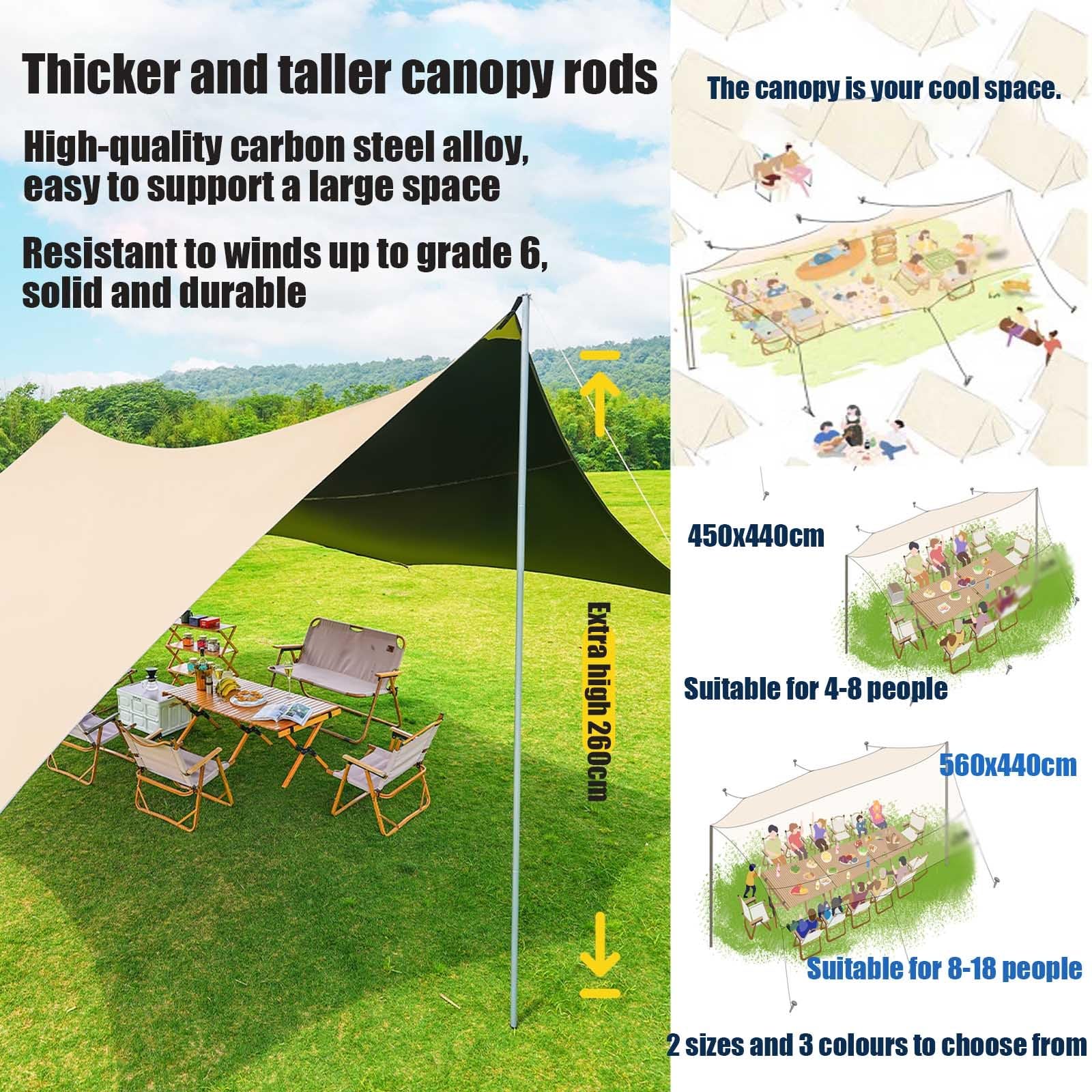 Tarp 5.6x4.4m Wasserdicht, Ultraleicht Camping Zeltplane, Anti-UV Sonnen Regen Schutz Schnee Mit Stangen, Für Camping Picknick Wandern (Color : Beach Gold, Size : 560x440x260mm)