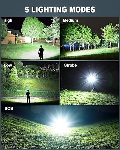 Miniatura 5 de Linternas recargables de alto lúmenes, 99,000 lúmenes, linterna súper brillante, paquete de 2 luces LED de alta potencia, linterna para el hogar,