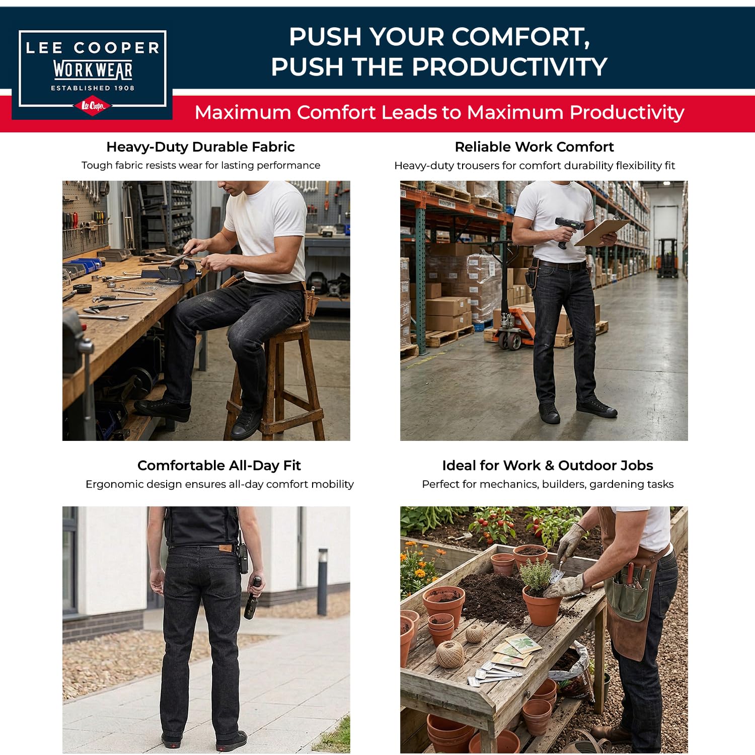 Lee Cooper Vaqueros Hombre Regular Fit – Pantalón Denim 5 Bolsillos, Jeans Stretch con Cremallera y Trabillas, Workwear Resistente Corte Recto Casual