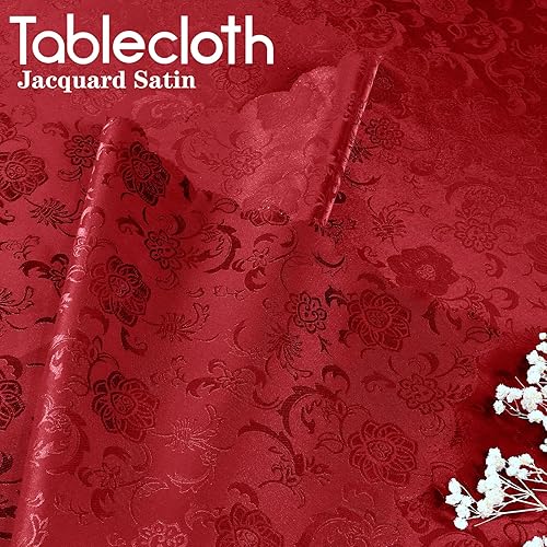Miniatura 4 de 2 manteles rectangulares color rojo, elegante patrón de jacquard de 60 x 84 pulgadas, mantel de satén para cena, fiesta, banquete, vacaciones