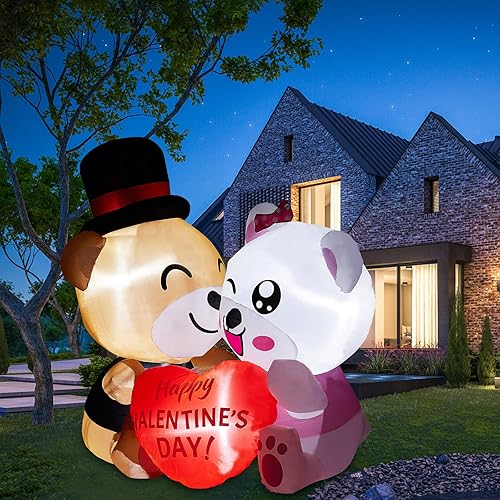 Miniatura 3 de Decoración de oso inflable para el día de San Valentín oso inflable con forma de corazón con luz LED decoración del día de San Valentín para patio