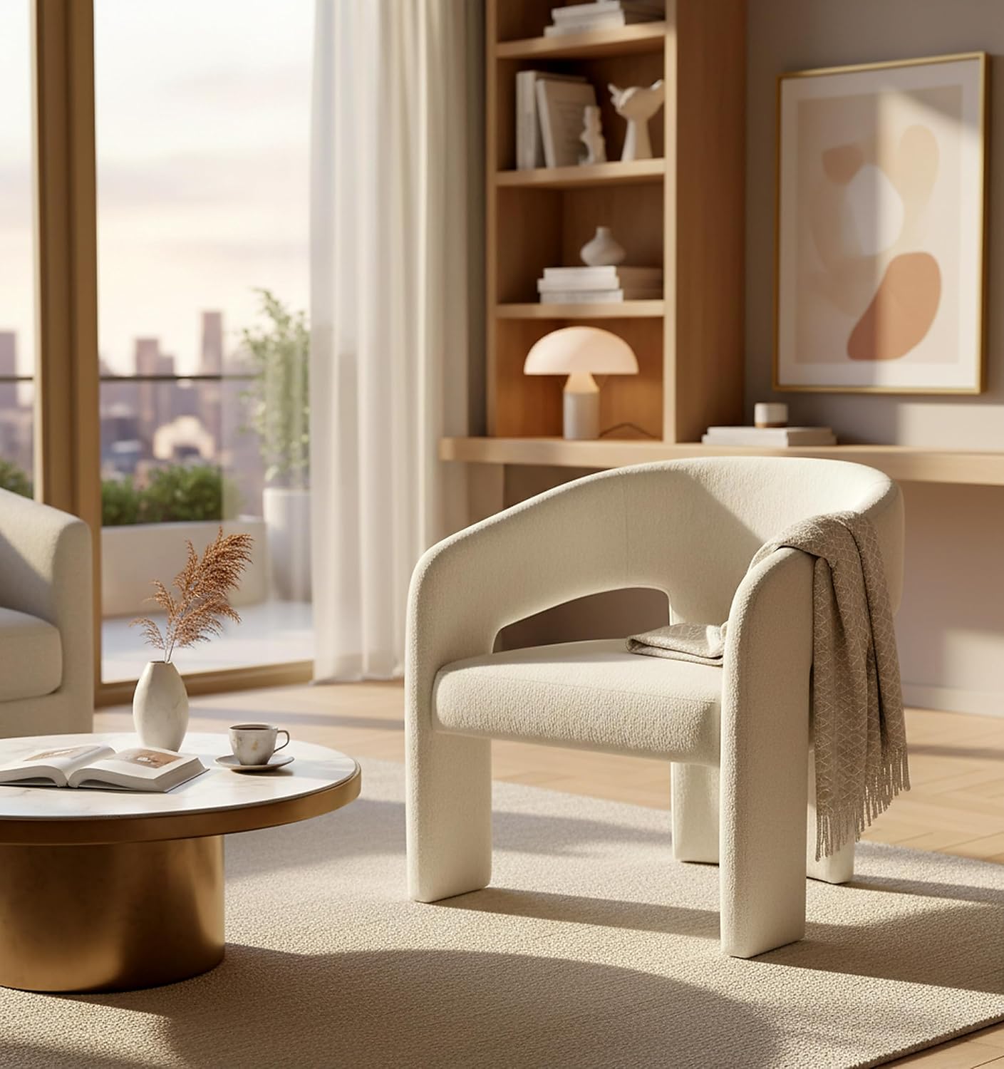SAFAVIEH Couture Collection Roseanna Modern Ivory Boucle Accent Chair (Fully Assembled)