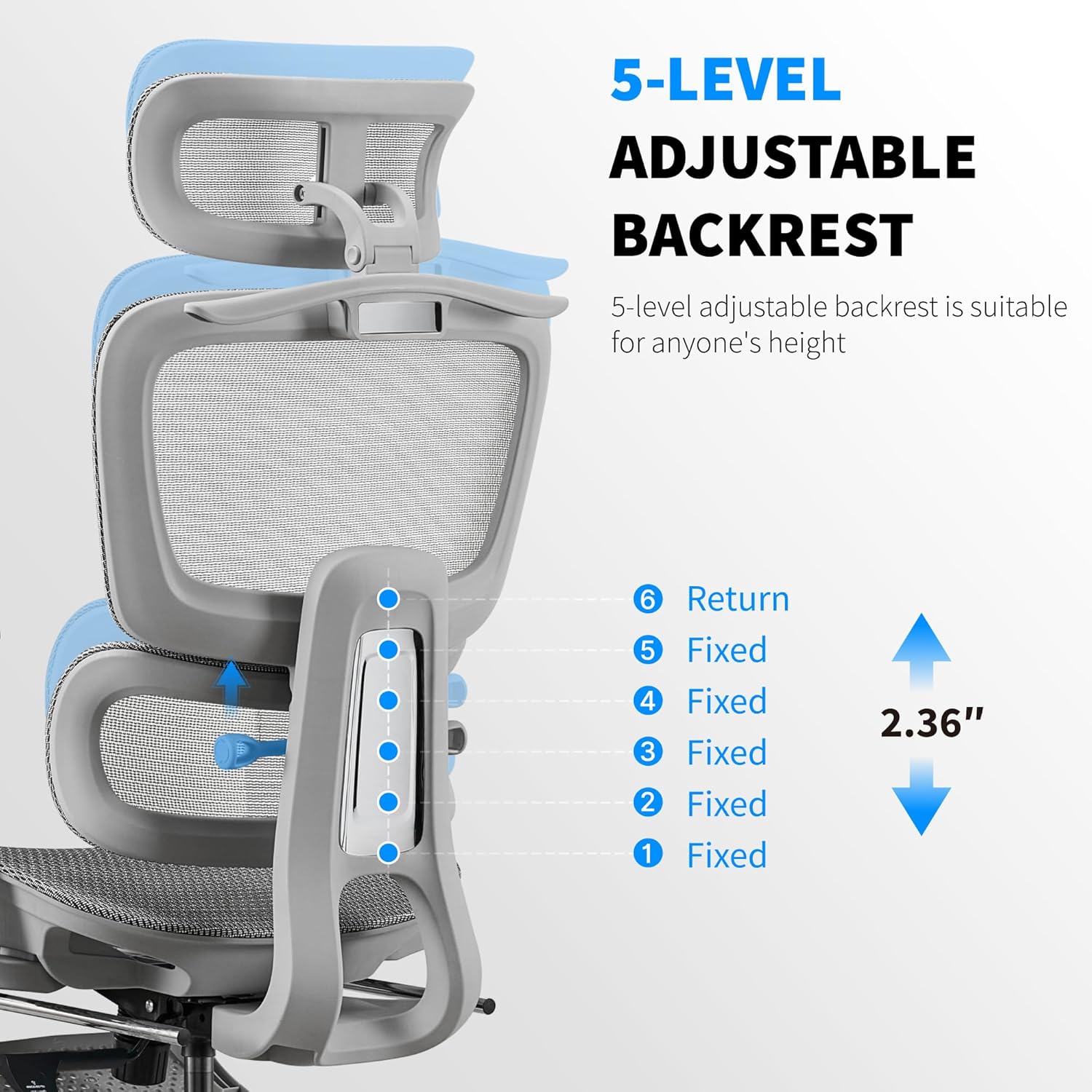 Mesh Ergonomic Office Chair with Footrest,High Back Mesh Gaming Chair with Lumbar Support,Adjustable Headrest and Armrests for Home Office Desk Chair (Modern, Grey) - Image 4
