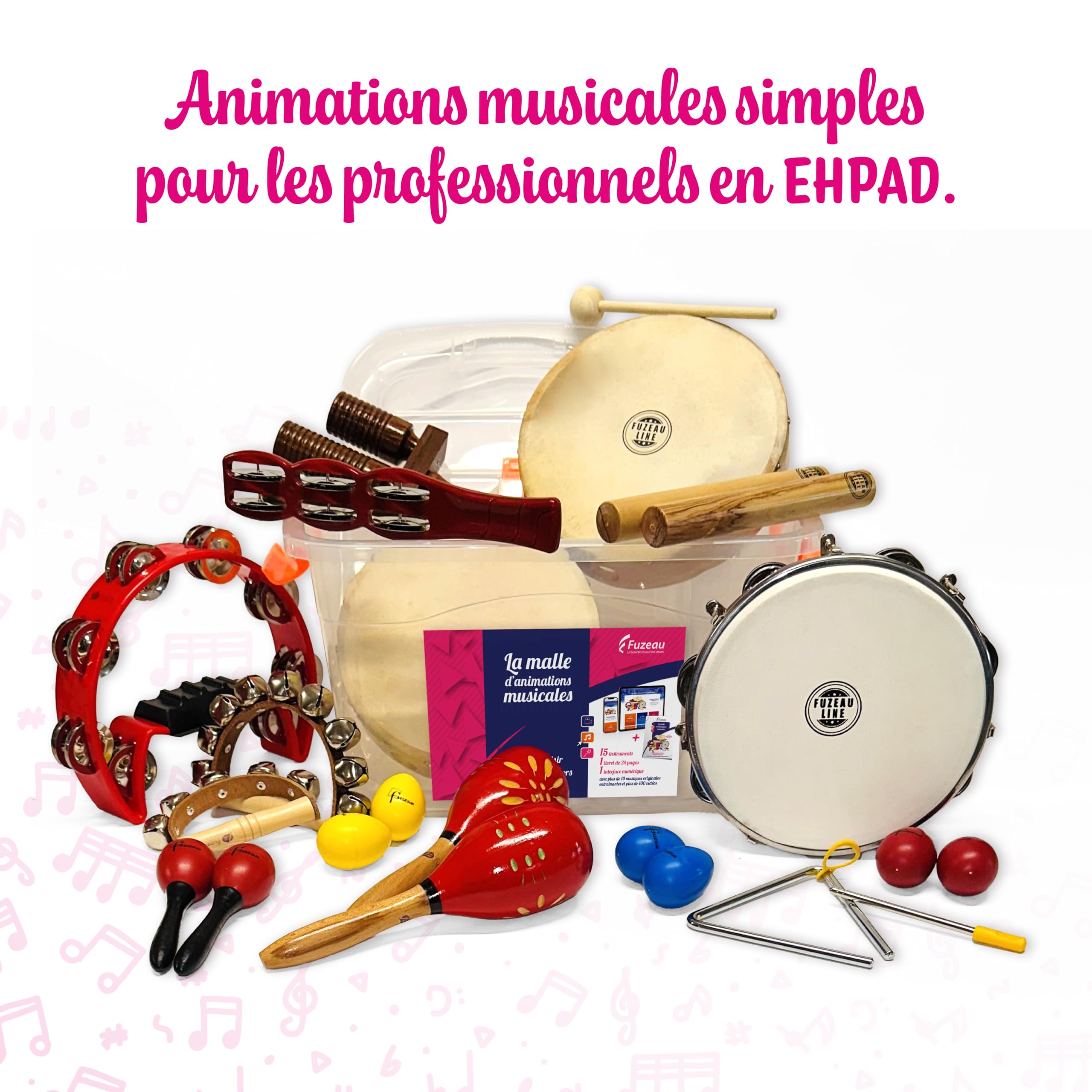 Fuzeau - Kit d’Animations Musicales - 15 Instruments Musique Variés - Livret Pédagogique + Interface Numérique - Idéal pour Ateliers Mémoire et Sensoriels avec les Personnes Âgées - Réf.78472