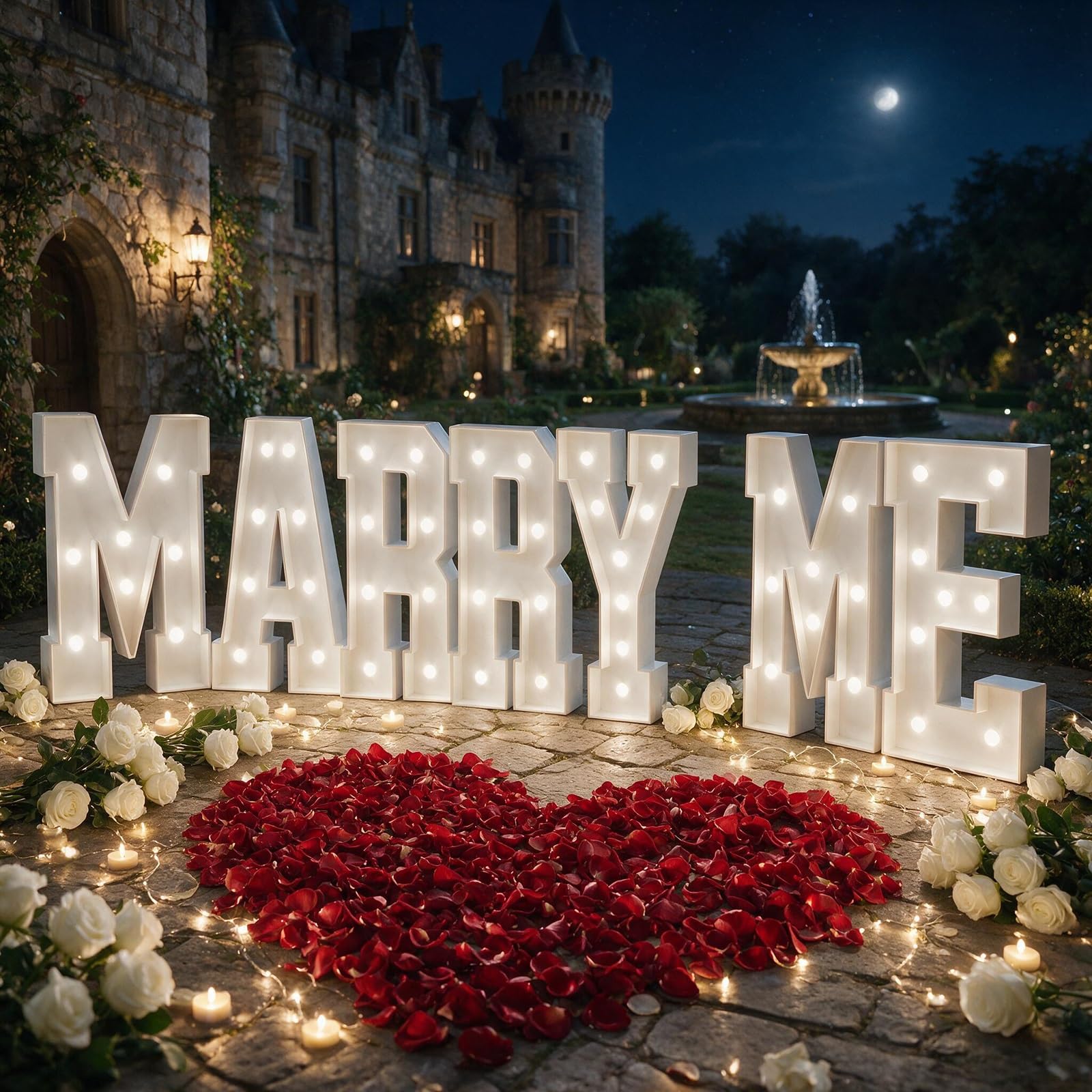 Romantische "Marry Me" Leuchtbuchstaben, Deko for Verlobung | KT-Schaumplatte Vorgecutt, Leichter Aufbau, Kabellos, Leicht, Mehrfach Verwendbar, Valentinstag & Hochzeit(Cool white,100cm)