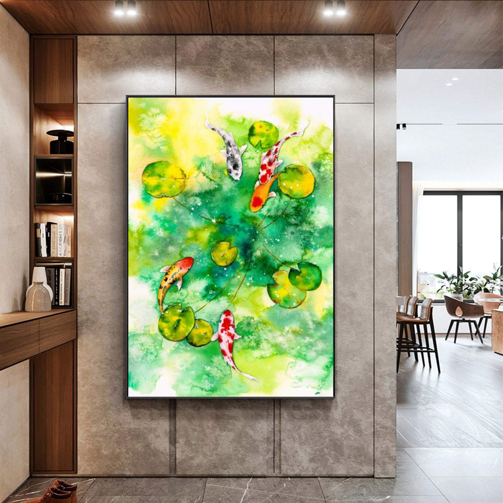 Amazon.co.jp: 水彩画 鯉魚 自然 鯉 蓮の絵 風景 ポスターとプリント