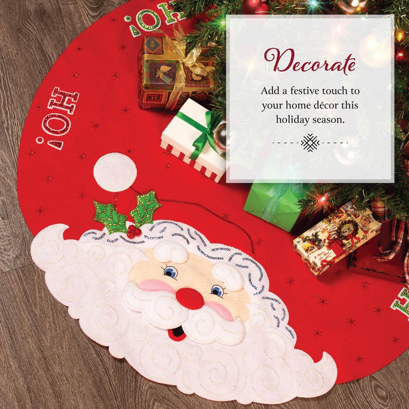 Bucilla, Jolly Santa, filcowa aplikacja zestaw do robienia spódnic choinkowych, idealny na wakacje DIY Needlepoint Arts and Crafts, 89640E